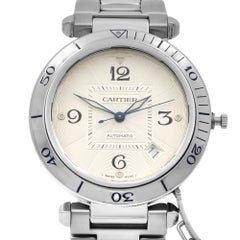 Cartier Pasha Steel Silver Arabic Guilloche Dial Automatic Men's Watch 2379
