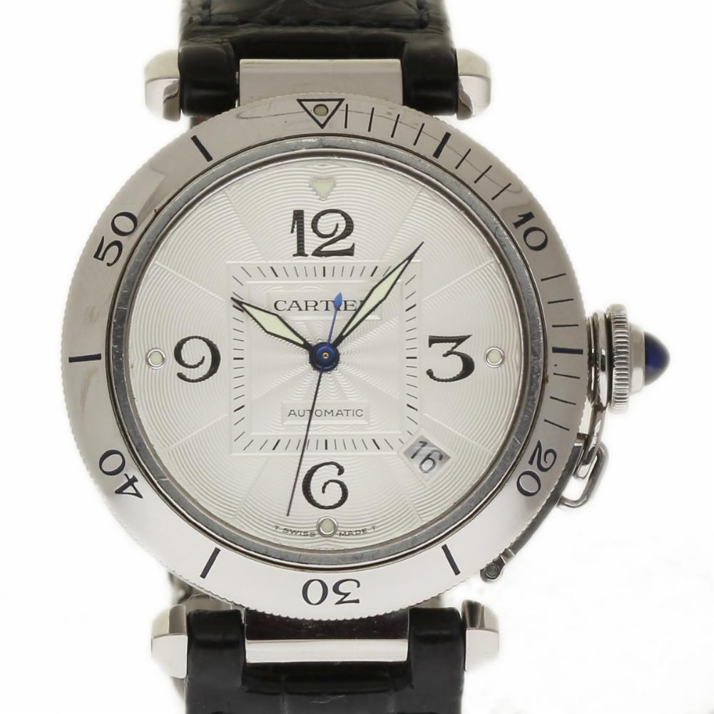 Cartier Pasha W3103155 Stainless Steel Leather Silver 2 Year Warranty #118-4