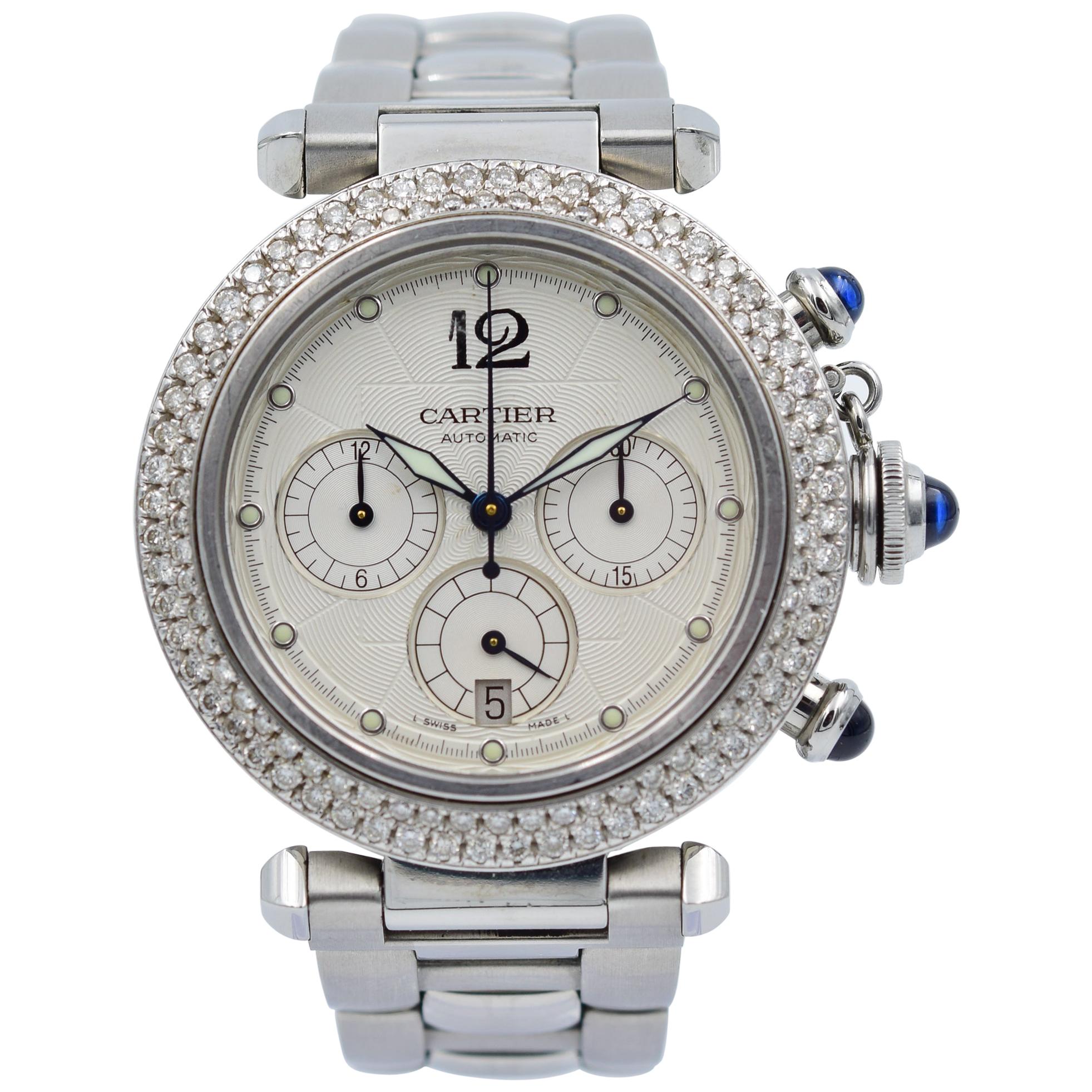 Cartier Pasha Watch, 2113, Silver Dial with Custom Diamond Bezel