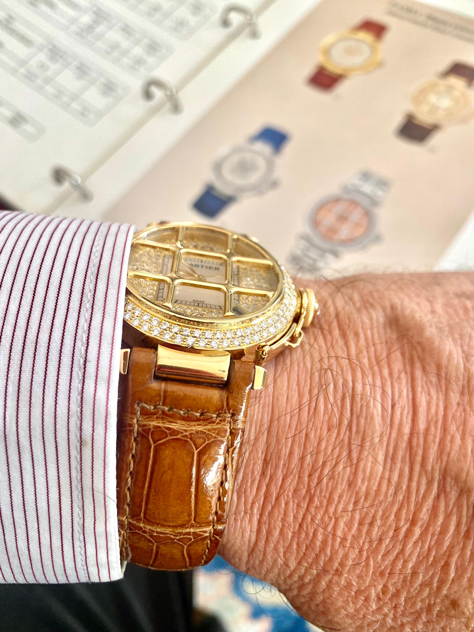 Cartier Pasha Watch, 18 Kt Yellow Gold Original Diamonds Pave Set 9