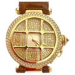 Cartier Pasha Watch, 18 Kt Yellow Gold Original Diamonds Pave Set