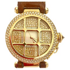 Vintage Cartier Pasha Watch, 18 Kt Yellow Gold Original Diamonds Pave Set