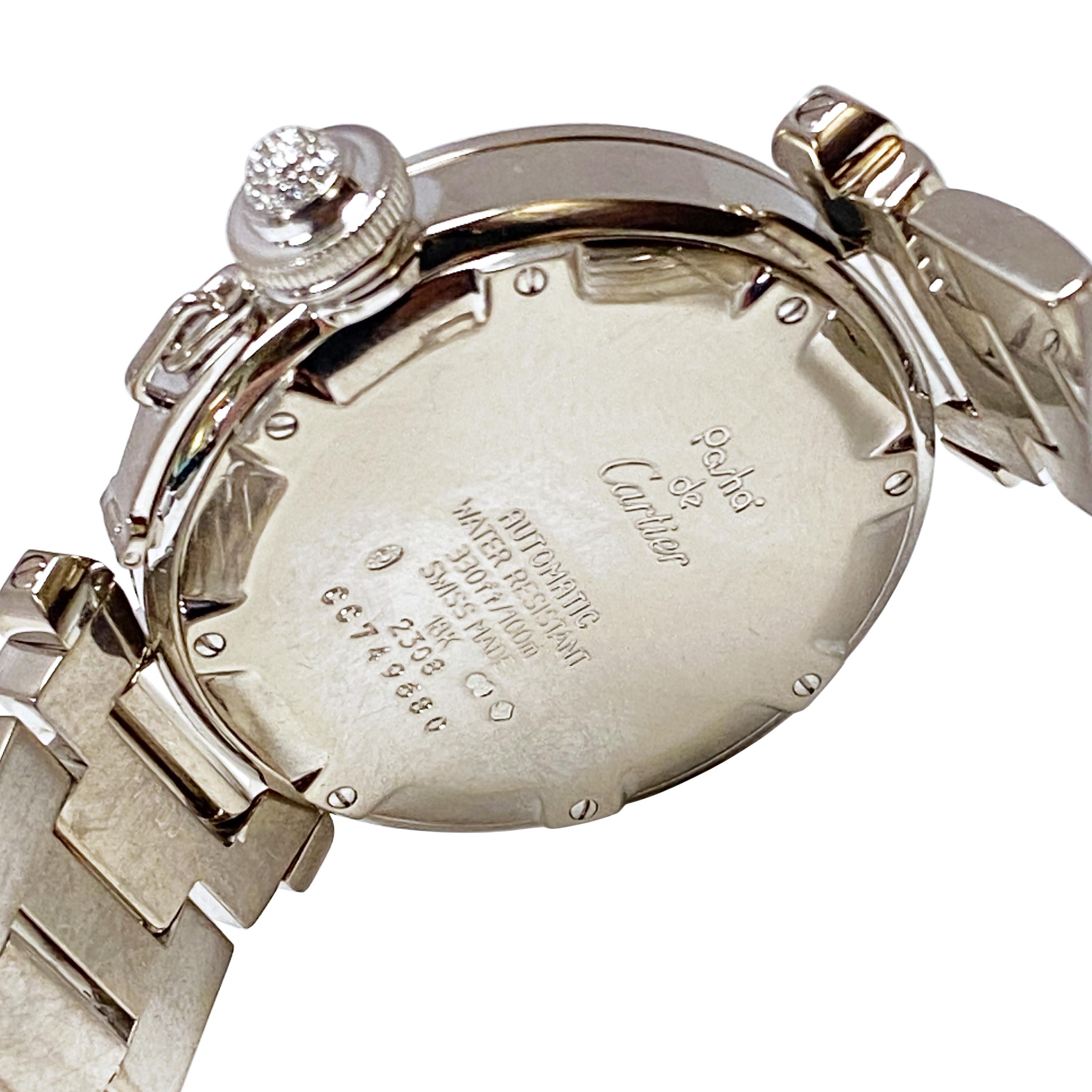 Round Cut Cartier Pasha White Gold and Diamonds Automatic Wristwatch