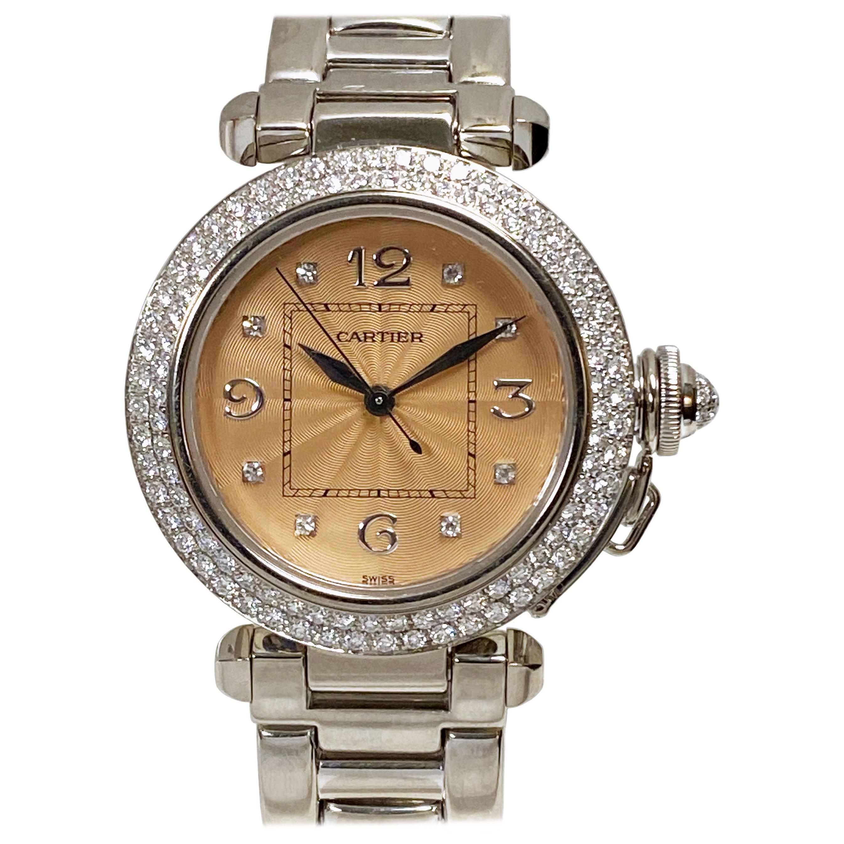 Cartier Pasha White Gold and Diamonds Automatic Wristwatch