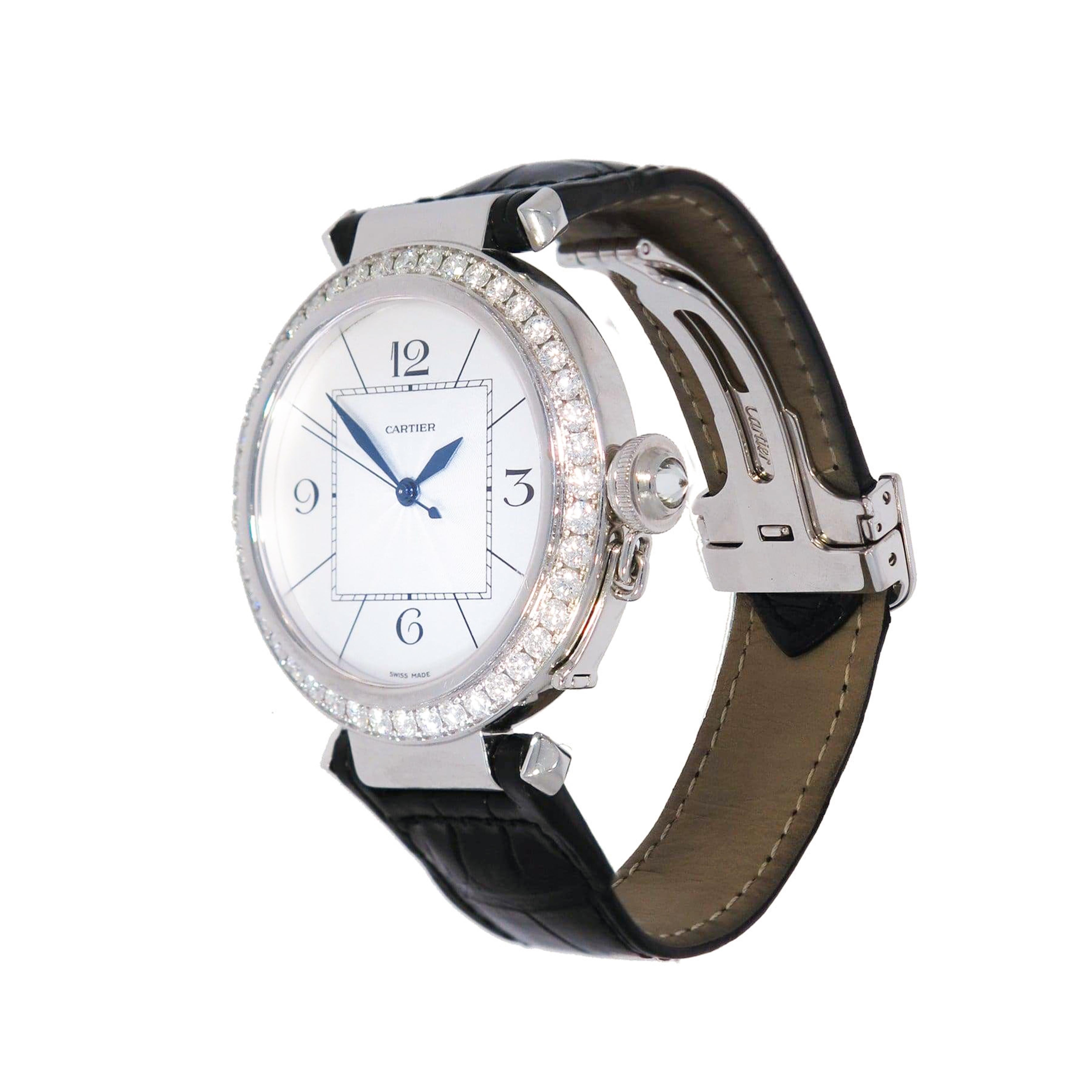 Modern Cartier Pasha White Gold Diamond Bezel Wristwatch