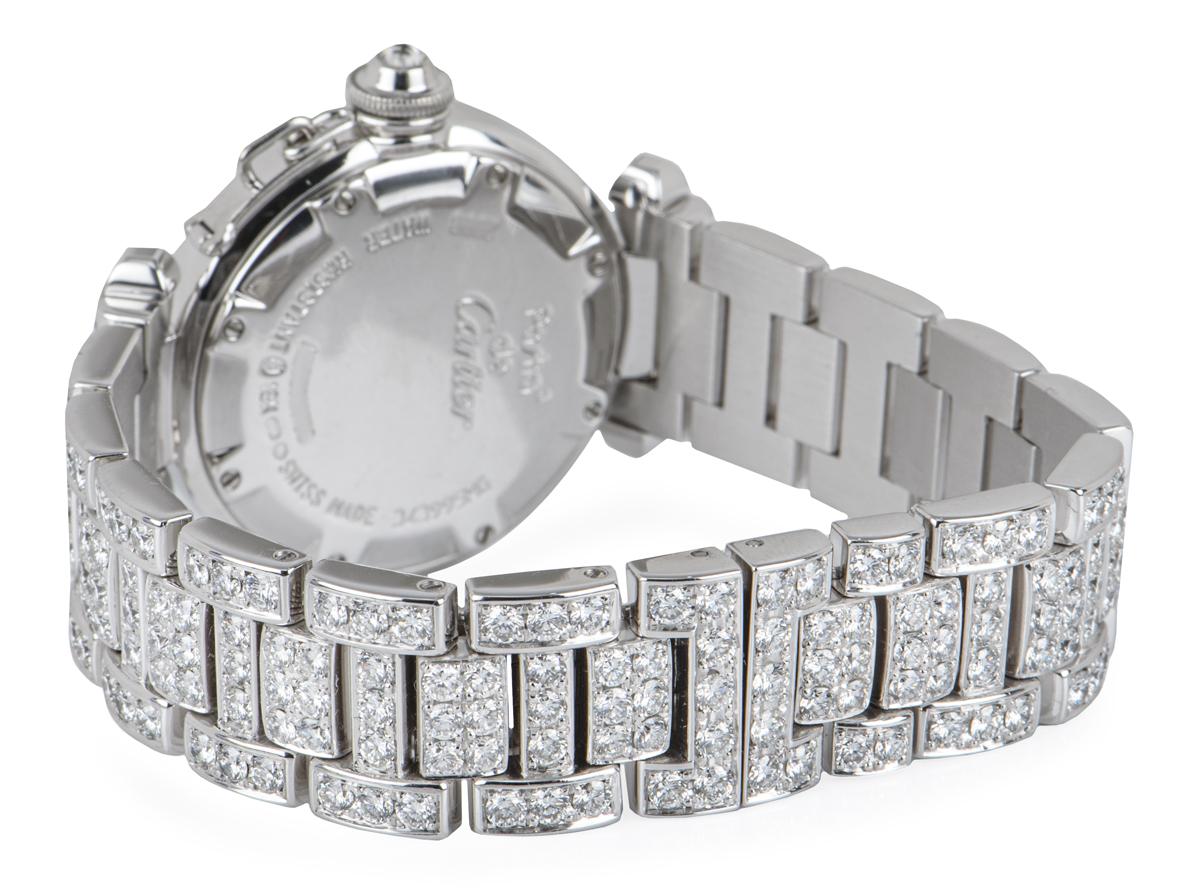 Cartier: Uhr Pasha, Weißgold Vollständig mit Diamanten besetzt im Zustand „Hervorragend“ im Angebot in London, GB