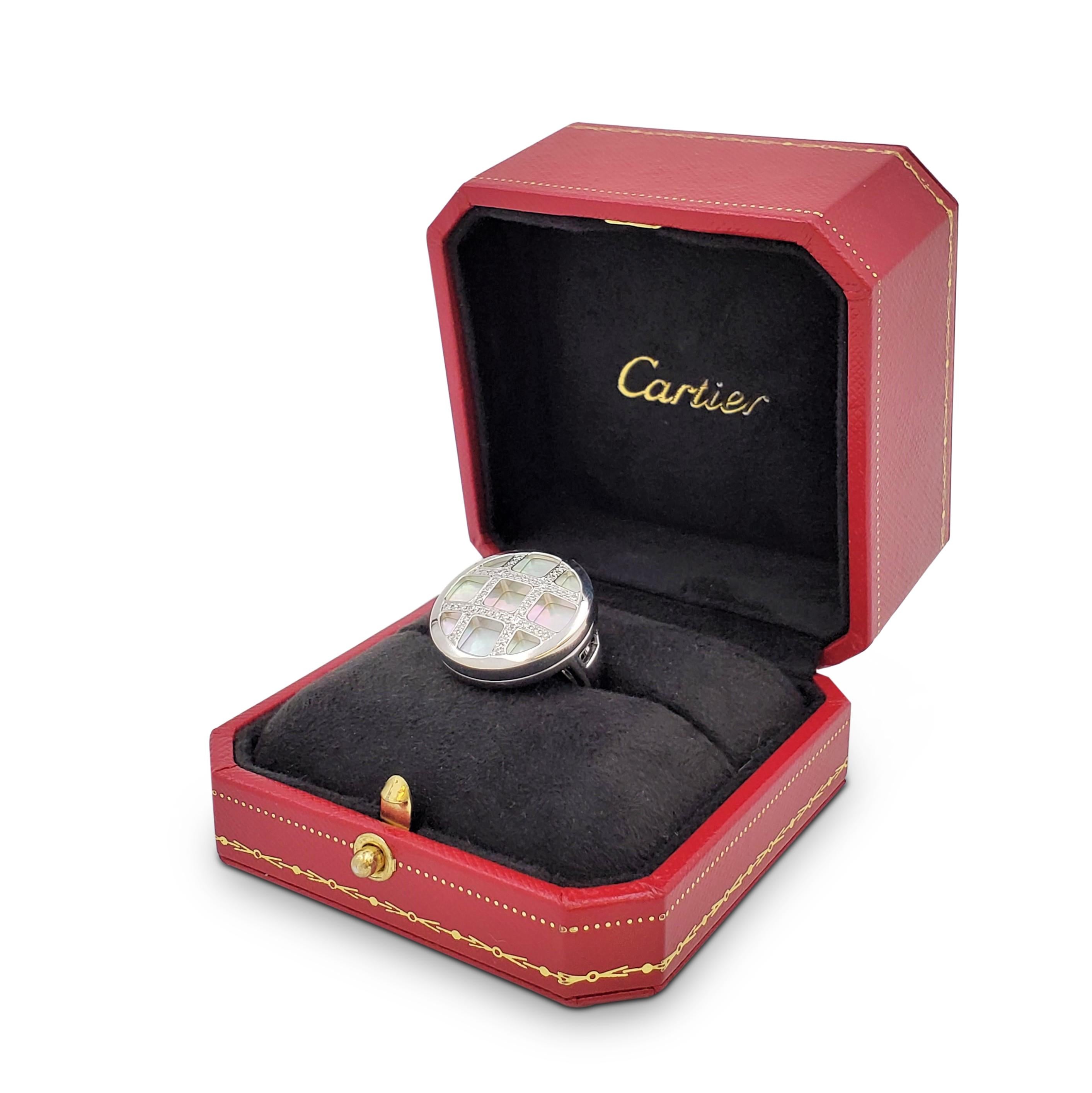 Cartier 'Pasha' White Gold Mother of Pearl and Diamond Ring In Excellent Condition In New York, NY