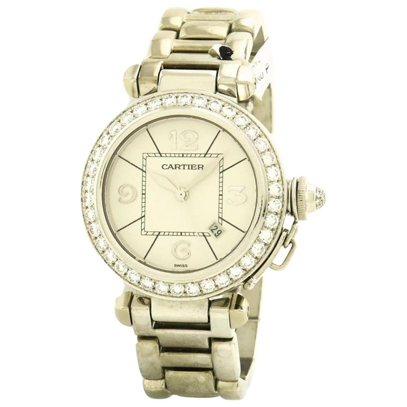 Cartier Pasha WJ1116M9 18 Karat White Gold Factory Diamond Bezel Women's Watch