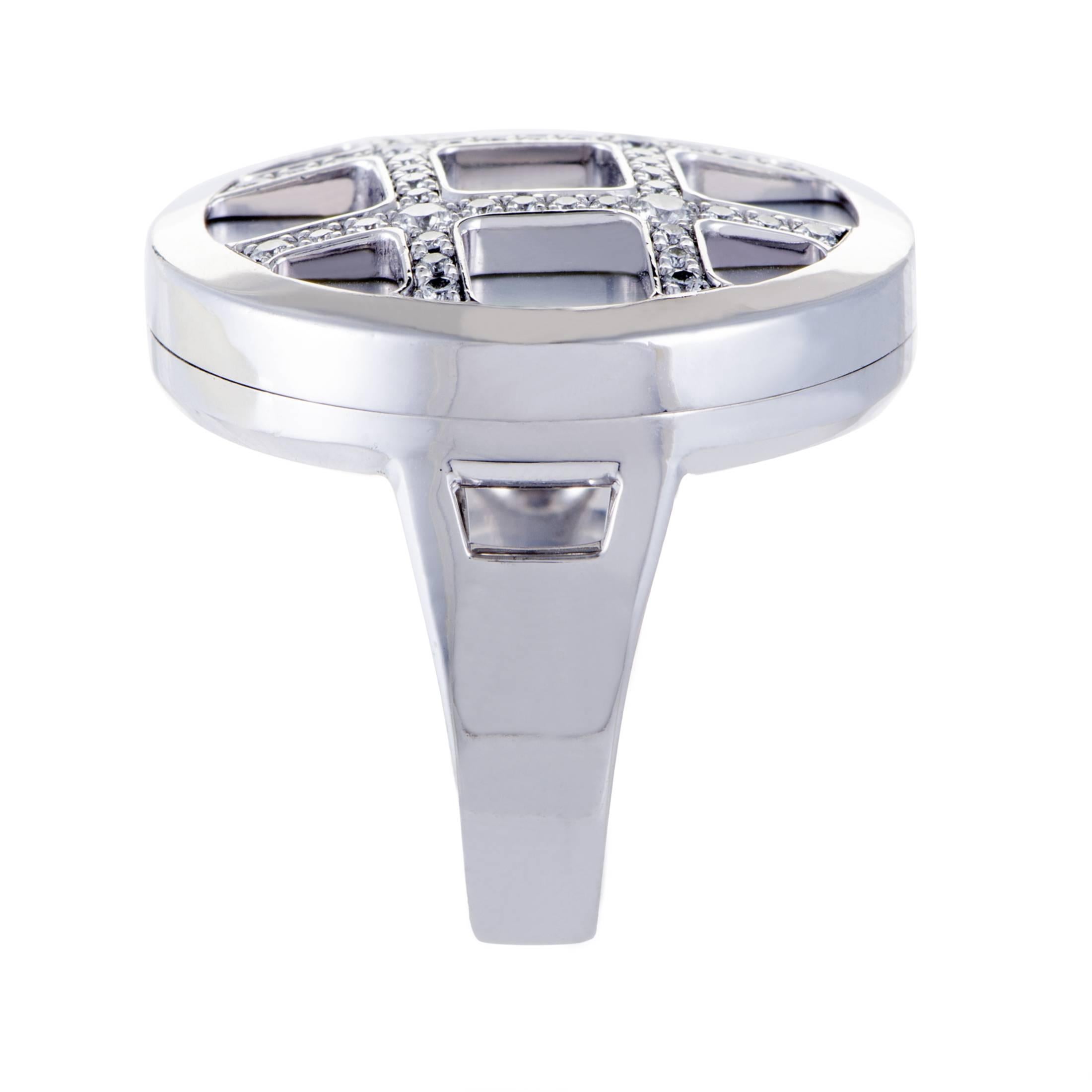 Cartier Pasha Womens 18K White Gold Diamond and Mother of Pearl Cocktail Ring In Excellent Condition In Southampton, PA