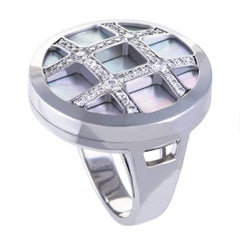 Cartier Pasha Womens 18K White Gold Diamond and Mother of Pearl Cocktail Ring