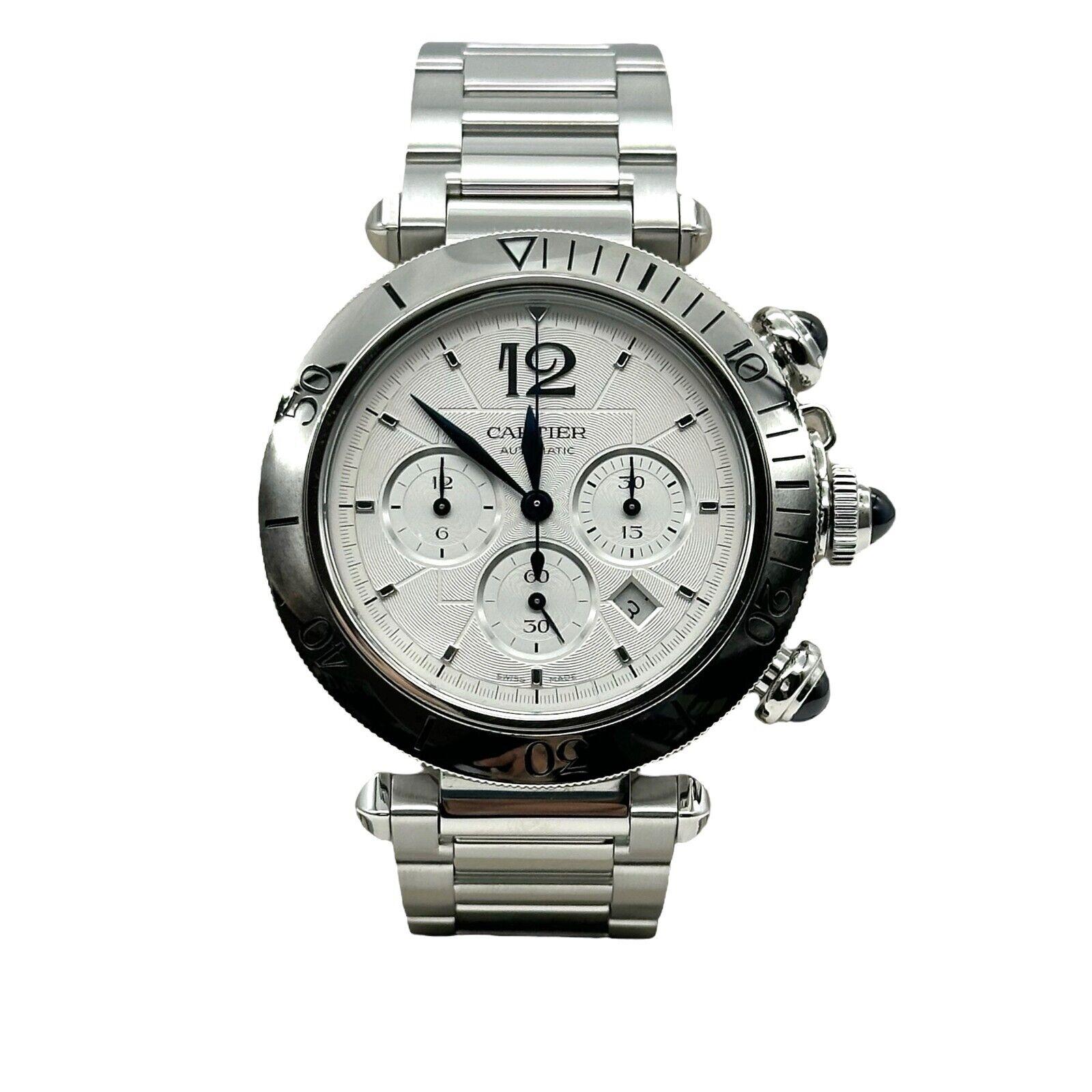 Men's Cartier Pasha WSPA0018 Chronograph Ref 4363 Chronograph Stainless Box Paper For Sale