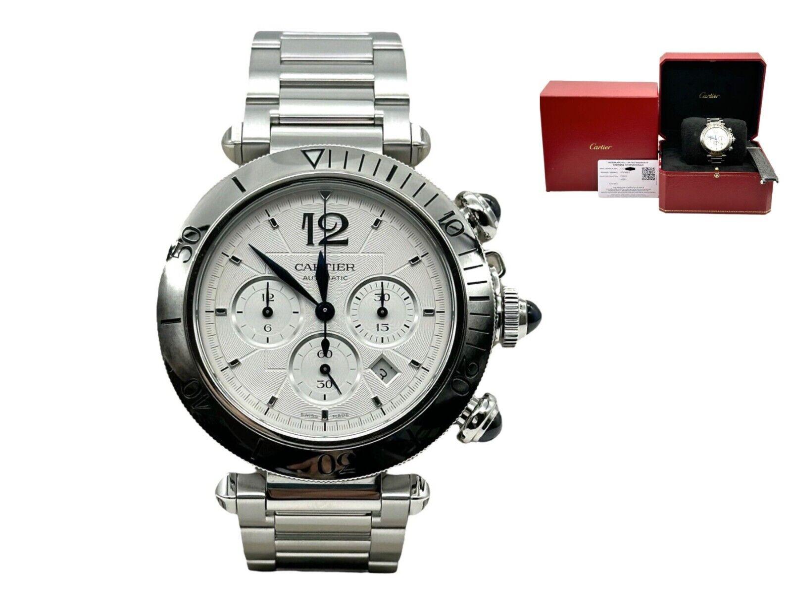 Cartier Pasha WSPA0018 Chronograph Ref 4363 Chronograph Stainless Box Paper For Sale 3