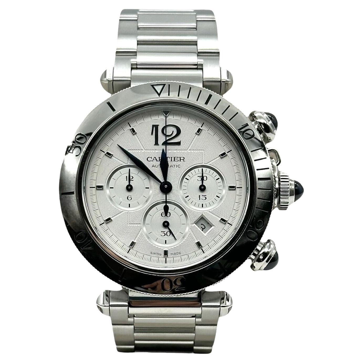 Cartier Pasha WSPA0018 Chronograph Ref 4363 Chronograph Stainless Box Paper For Sale