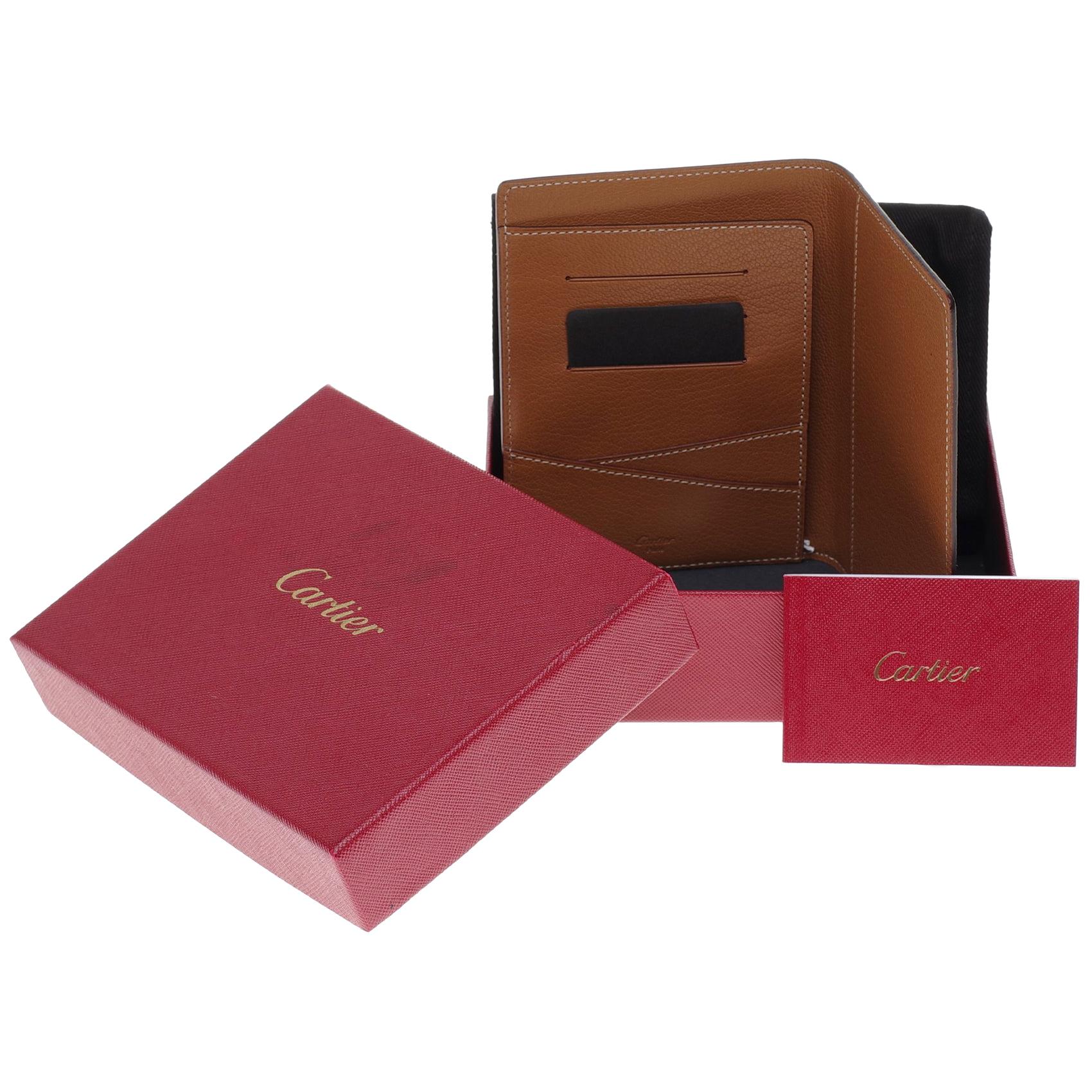 Cartier Passport/Cards holder in black & gold goat leather in pristine condition
