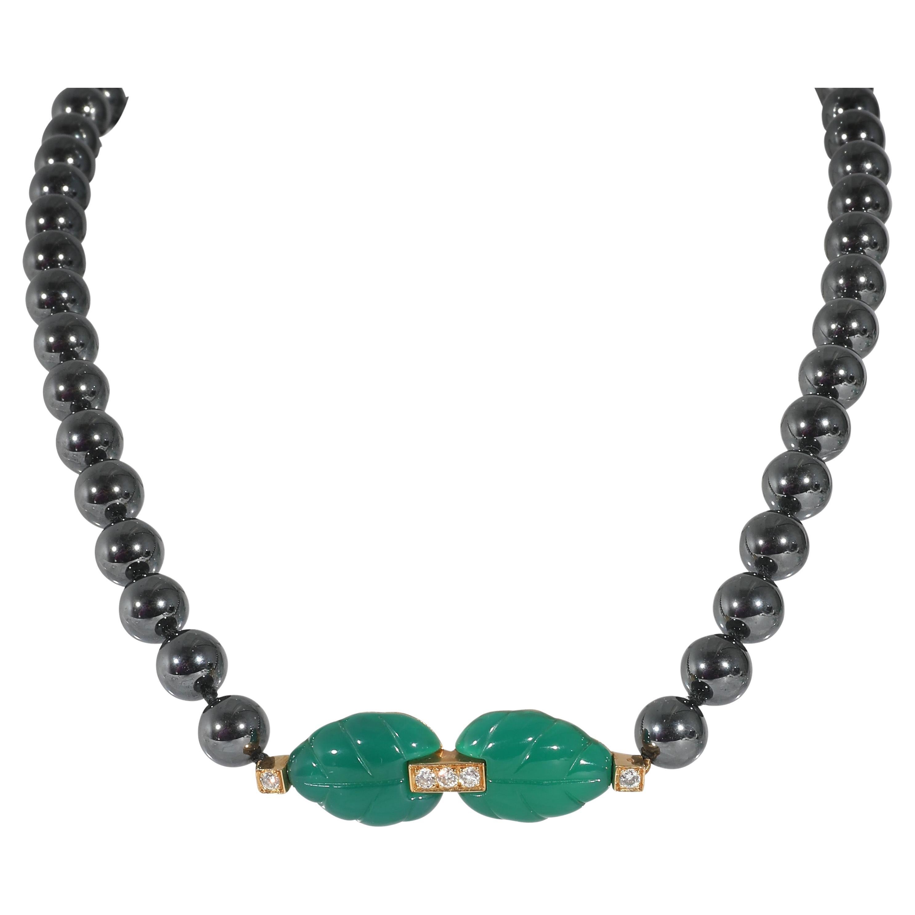 Cartier Patiala Hematite Beads & Diamond Necklace in 18K Yellow Gold 0.15 CTWW For Sale