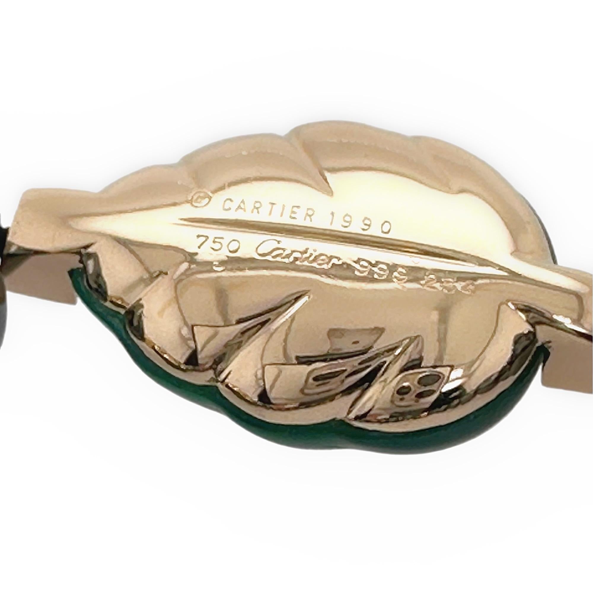 Bracelet Cartier Patiala en perles de hématite avec feuilles de calcédoine vertes sculptées YG en vente 2