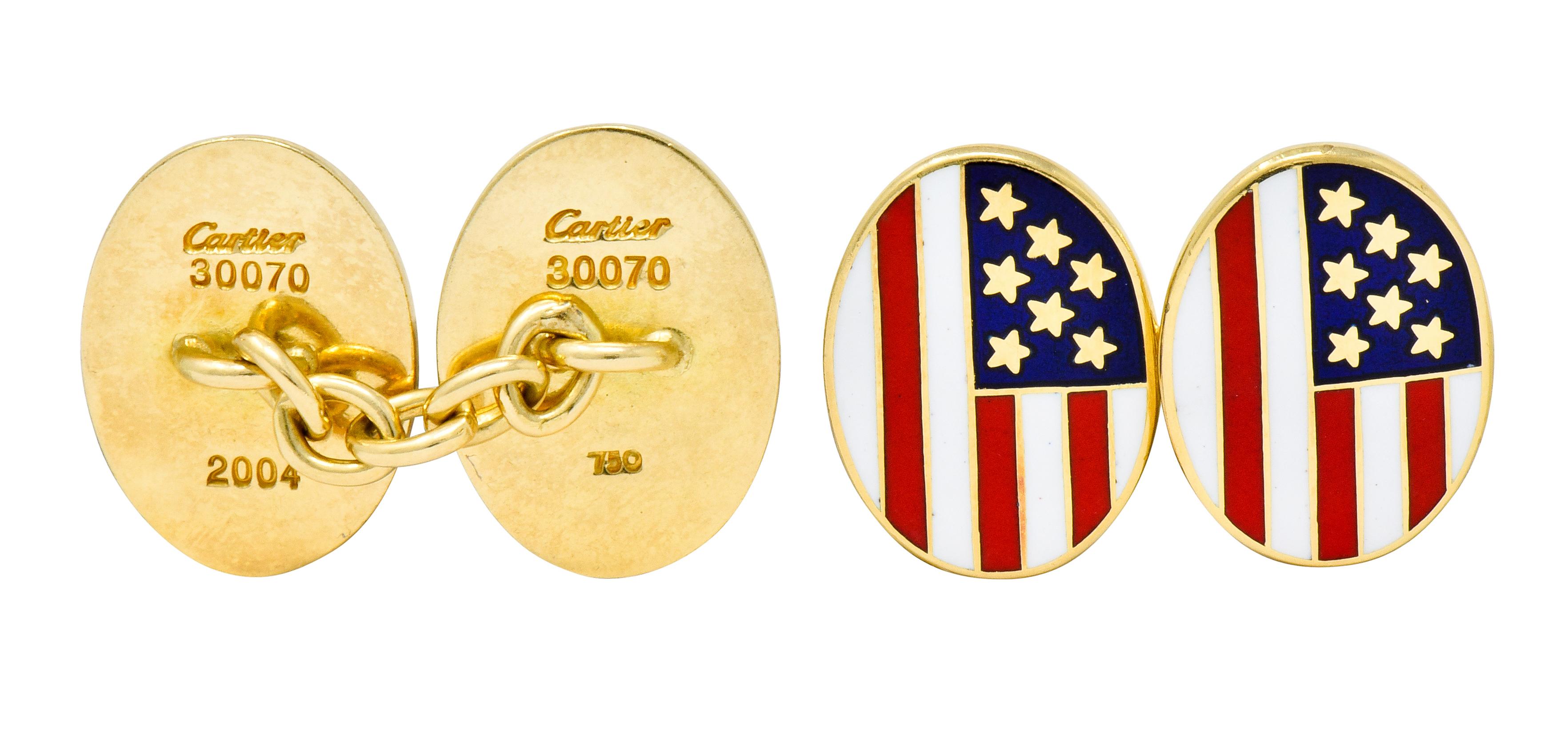 Cartier Patriotic Enamel 18 Karat Gold American Flag Men's Cufflinks 3
