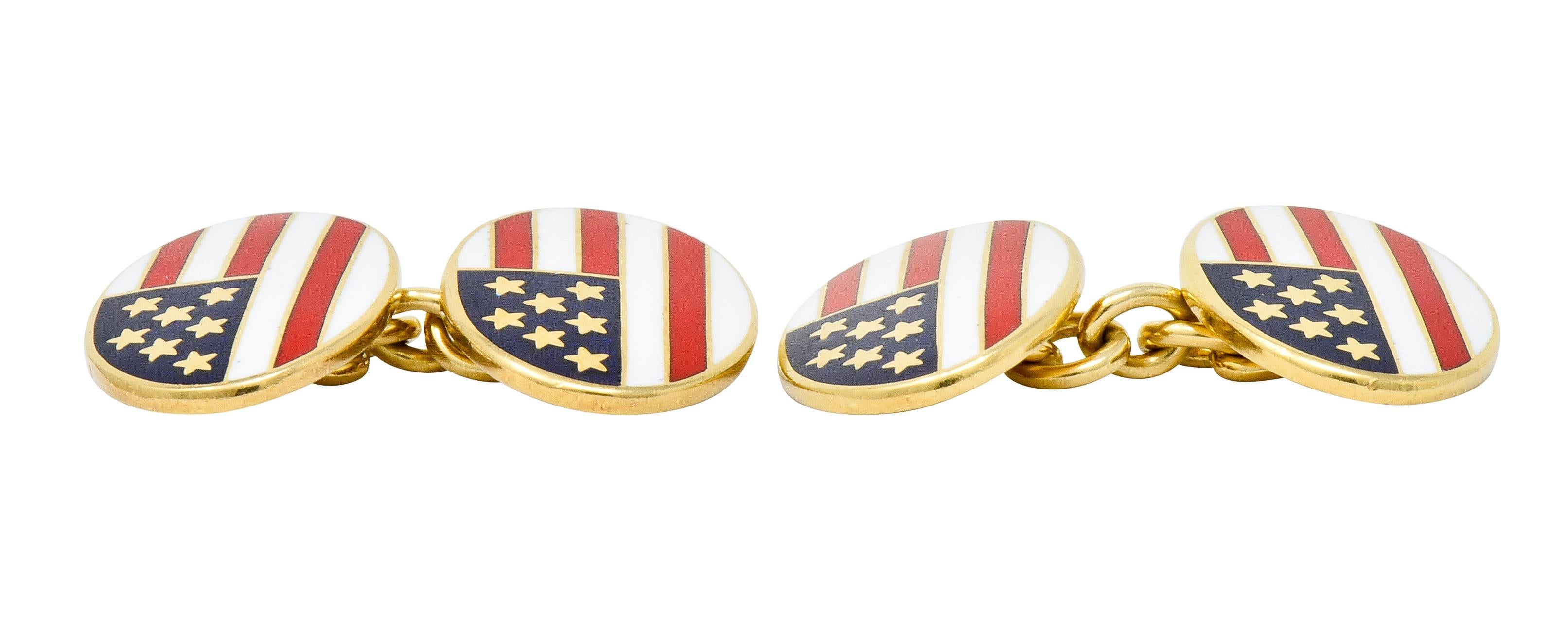 Cartier Patriotic Enamel 18 Karat Gold American Flag Men's Cufflinks 1