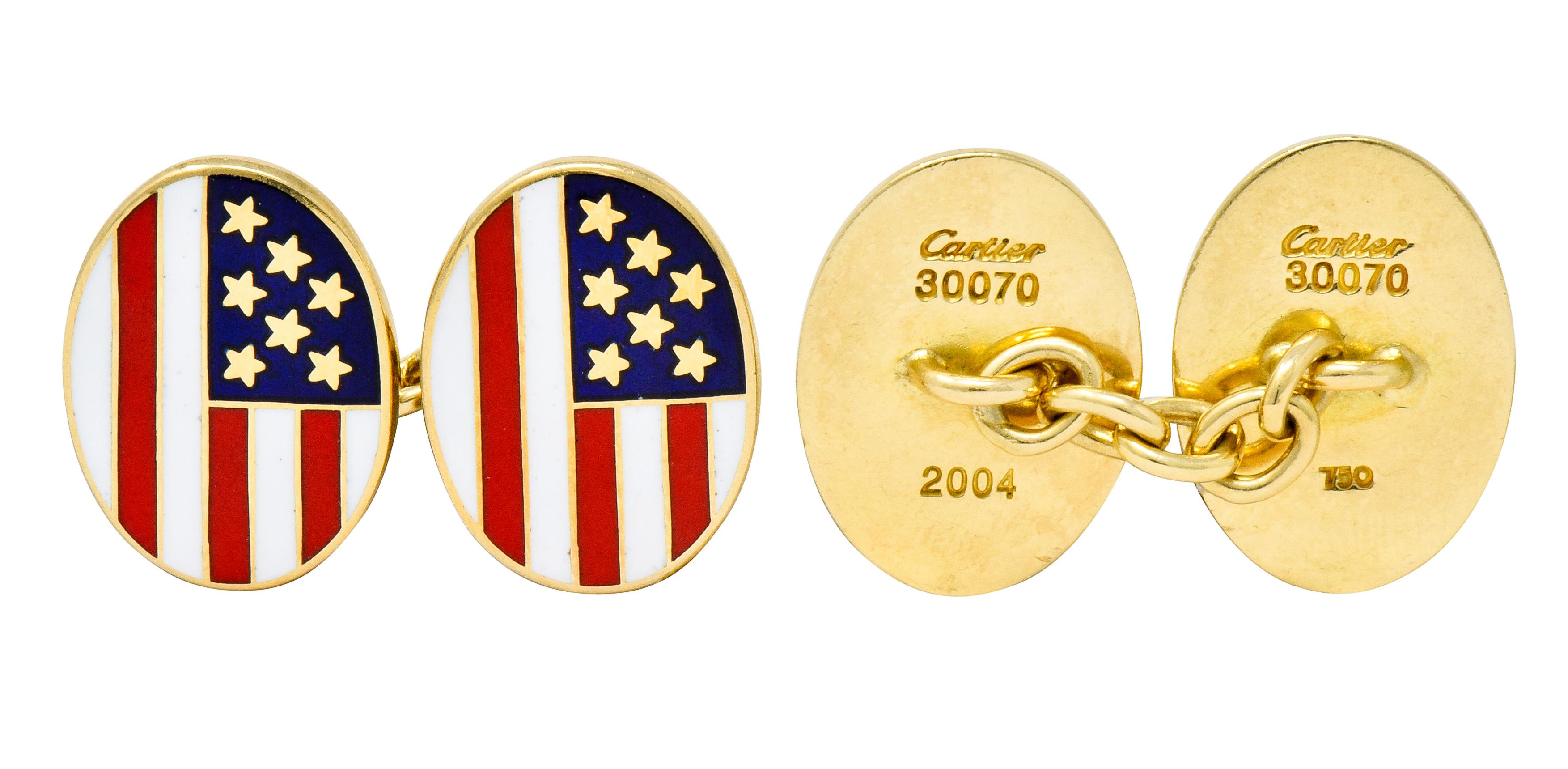 Cartier Patriotic Enamel 18 Karat Gold American Flag Men's Cufflinks 2