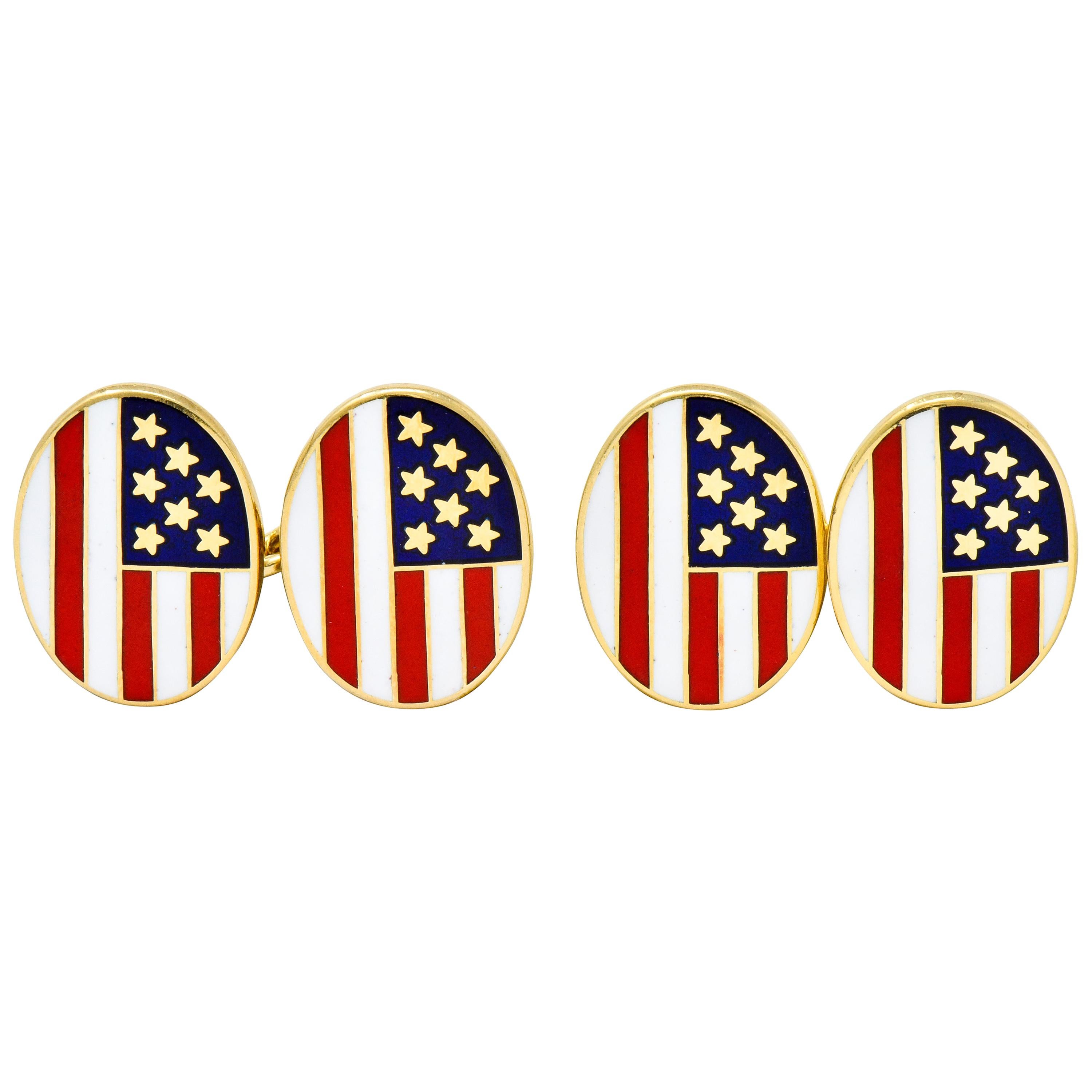 Cartier Patriotic Enamel 18 Karat Gold American Flag Men's Cufflinks