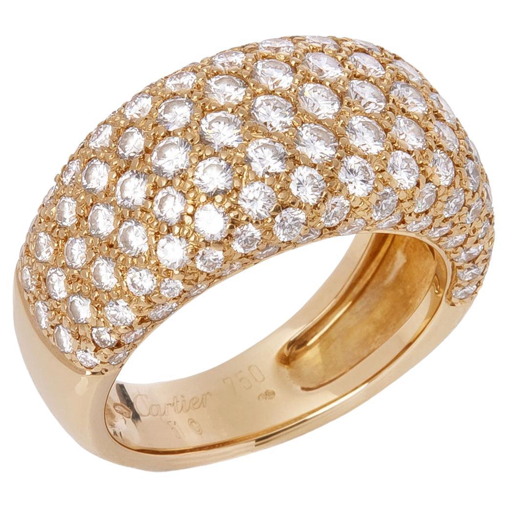 Cartier Pave Diamond 18ct Yellow Gold Bombe Style Ring For Sale