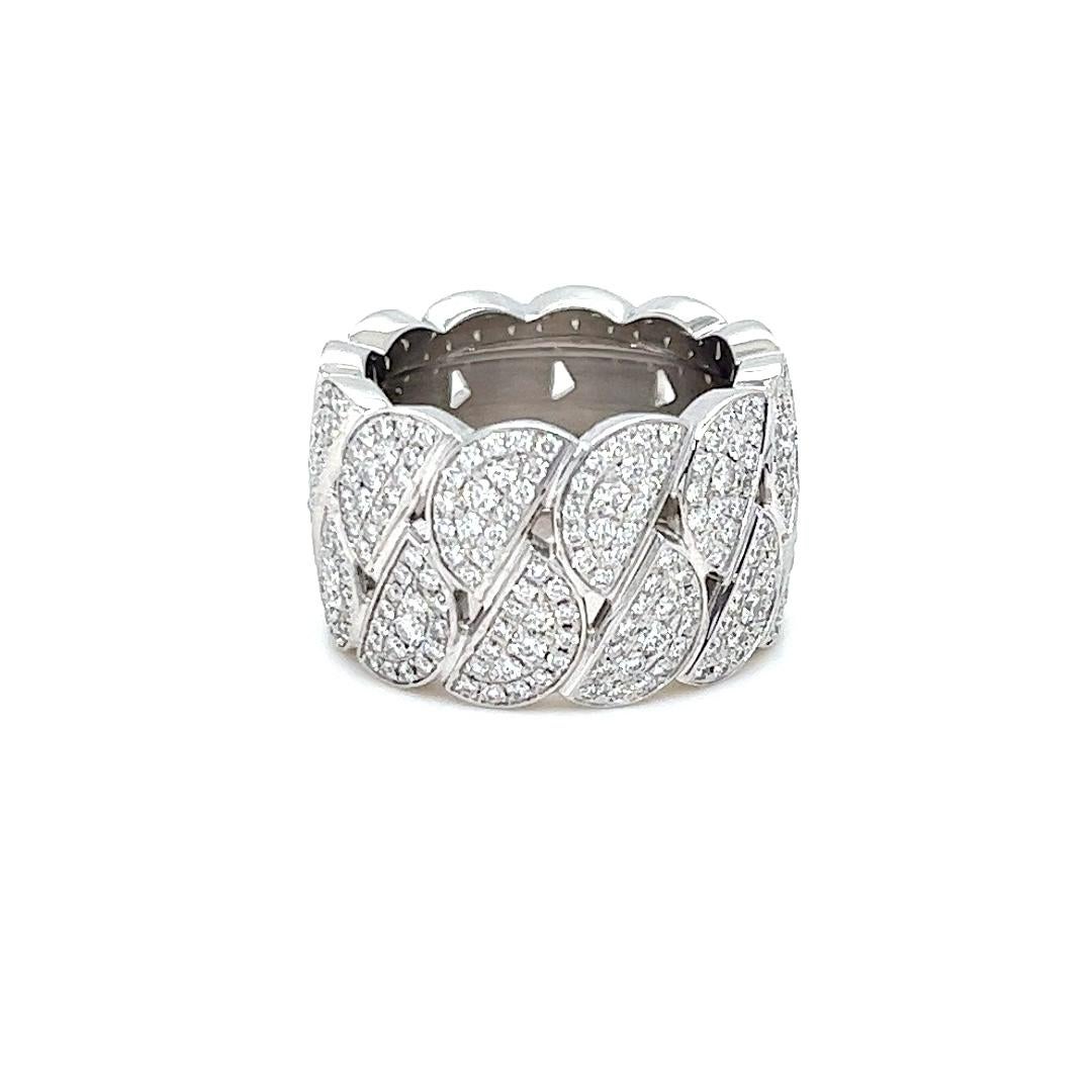 Cartier 18 karat white gold wide pave ring featuring 408 round brilliant cut diamonds of VS clarity and F color totaling 2.64 carats. Size 52. $26,400 MSRP. Includes Cartier box.