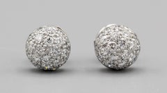 Cartier Pave Diamond 18 Karat White Gold Dome Earrings Studs