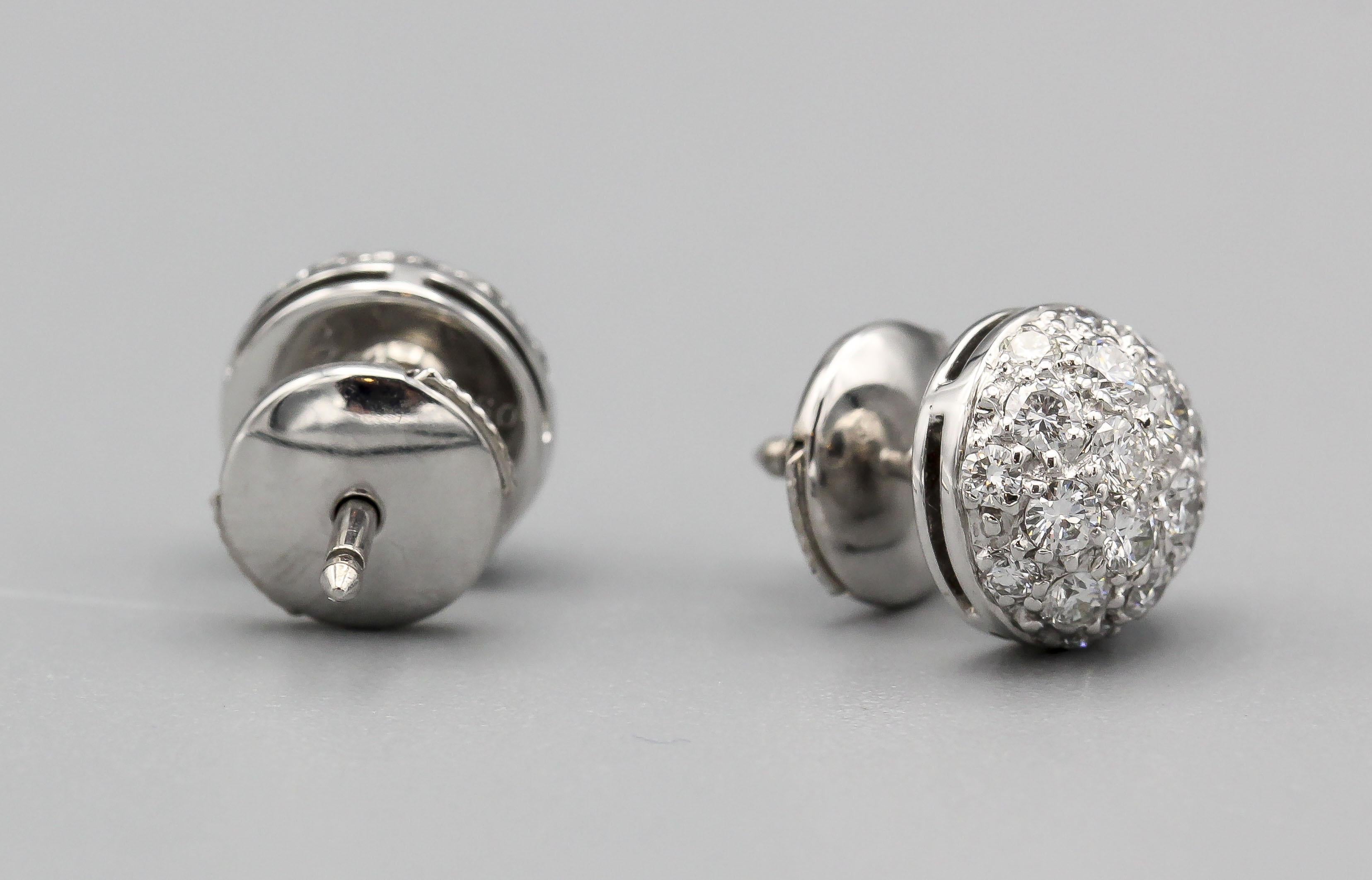 Cartier Pave Diamond 18 Karat White Gold Dome Earrings Studs In Excellent Condition For Sale In Simpsonville, SC