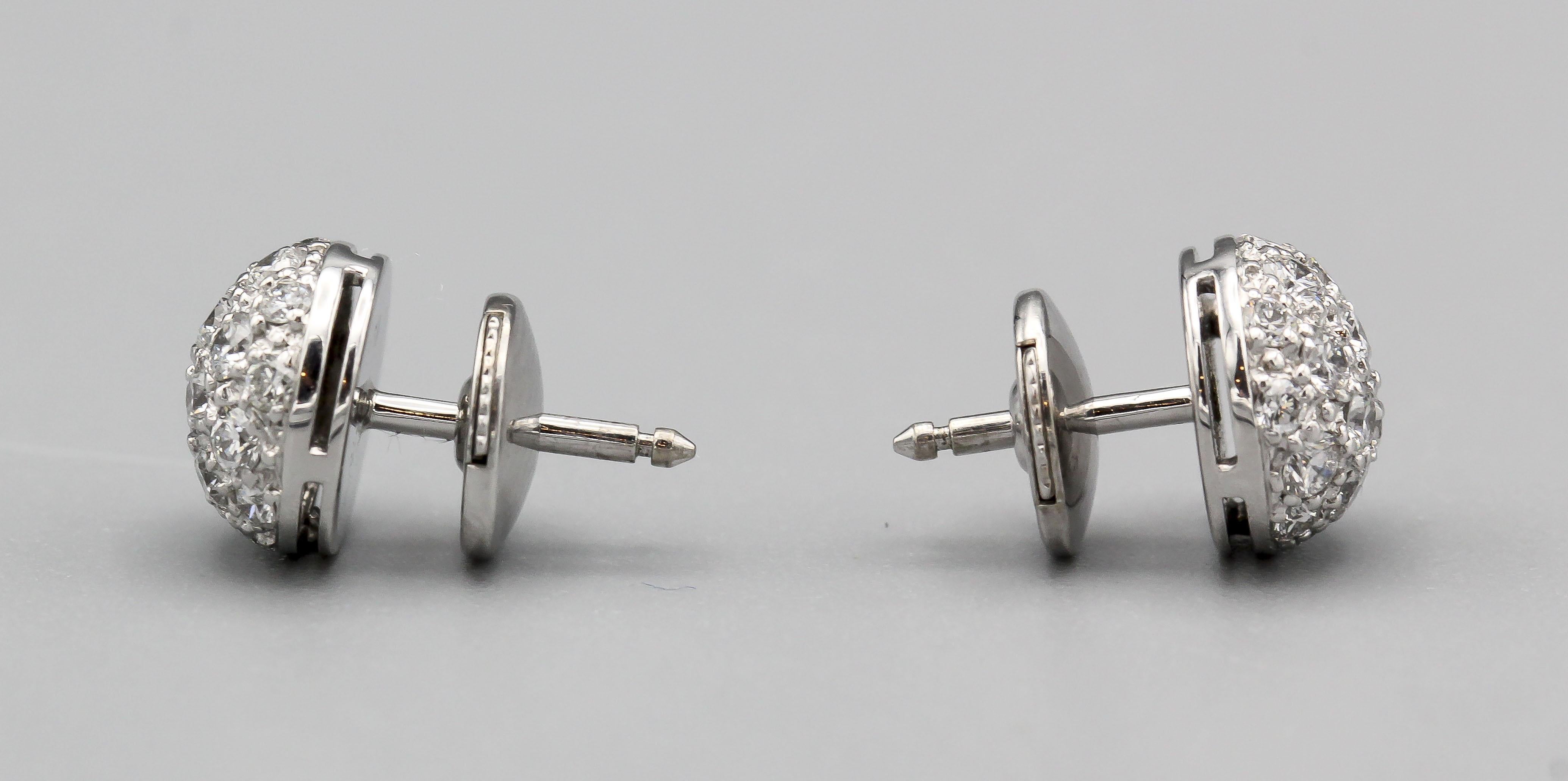 Women's Cartier Pave Diamond 18 Karat White Gold Dome Earrings Studs For Sale