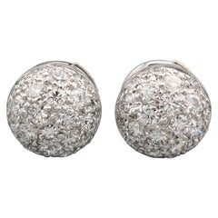 Cartier Pave Diamond 18 Karat White Gold Dome Earrings Studs