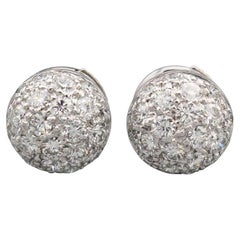 Cartier Pave Diamond 18 Karat White Gold Dome Earrings Studs