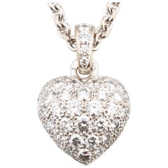 Cartier Pave Diamond 18 Karat White Gold Heart Pendant Necklace