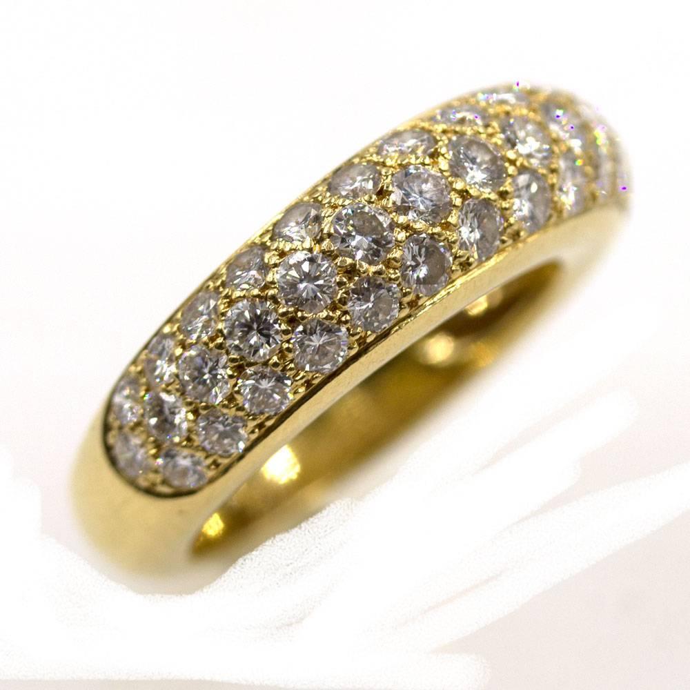 Round Cut Cartier Pave Diamond 18 Karat Yellow Gold Wedding Band Ring
