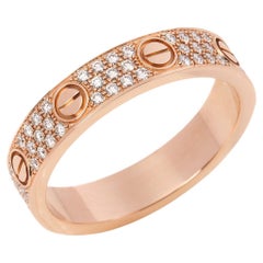 Cartier Pave Diamond 18ct Rose Gold Medium Love Wedding Band Ring
