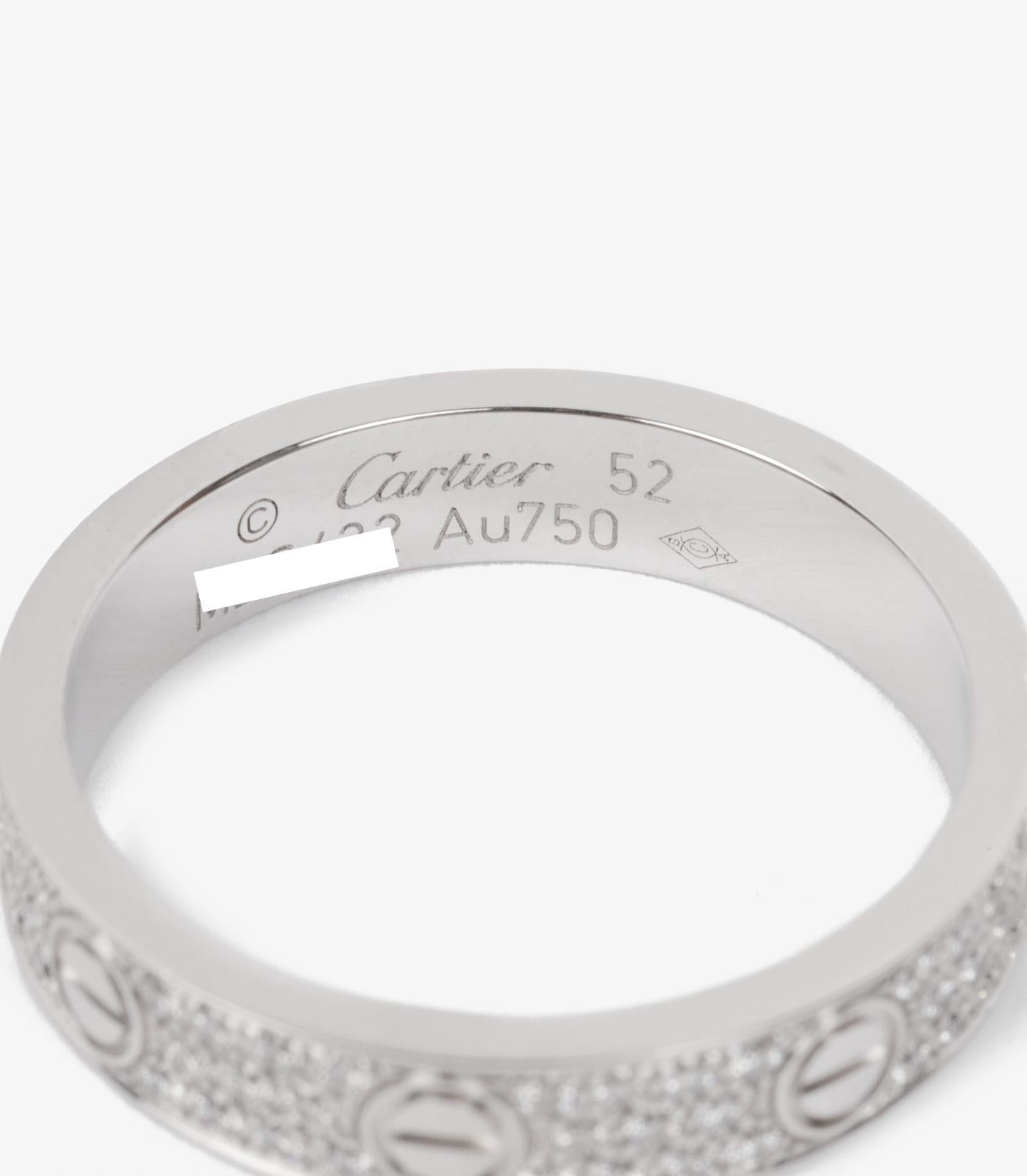 Cartier Pave Diamante 18ct Oro Blanco Alianza Pequeña Amor Corte redondo en venta