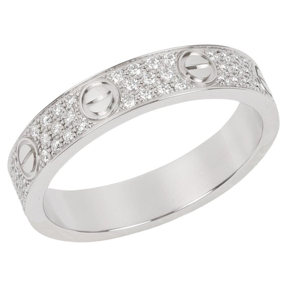 Cartier Pave Diamante 18ct Oro Blanco Alianza Pequeña Amor