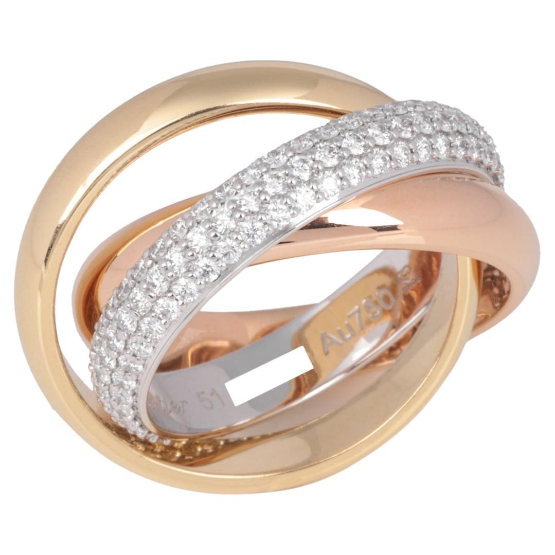 Cartier Pave Diamond 18ct White, Yellow and Rose Gold Trinity Ring