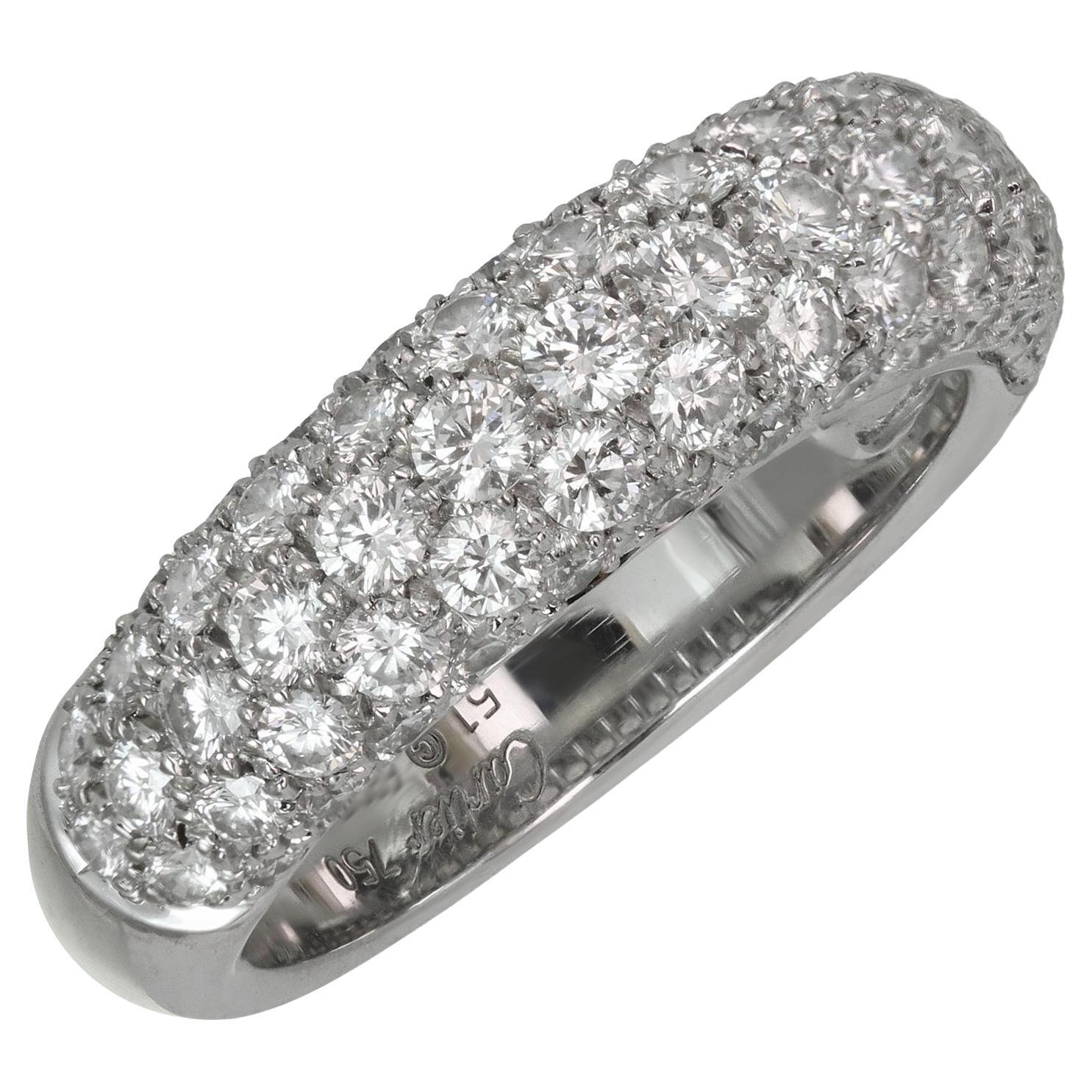 Cartier Pave Diamond 18k White Gold Band Ring 51 For Sale