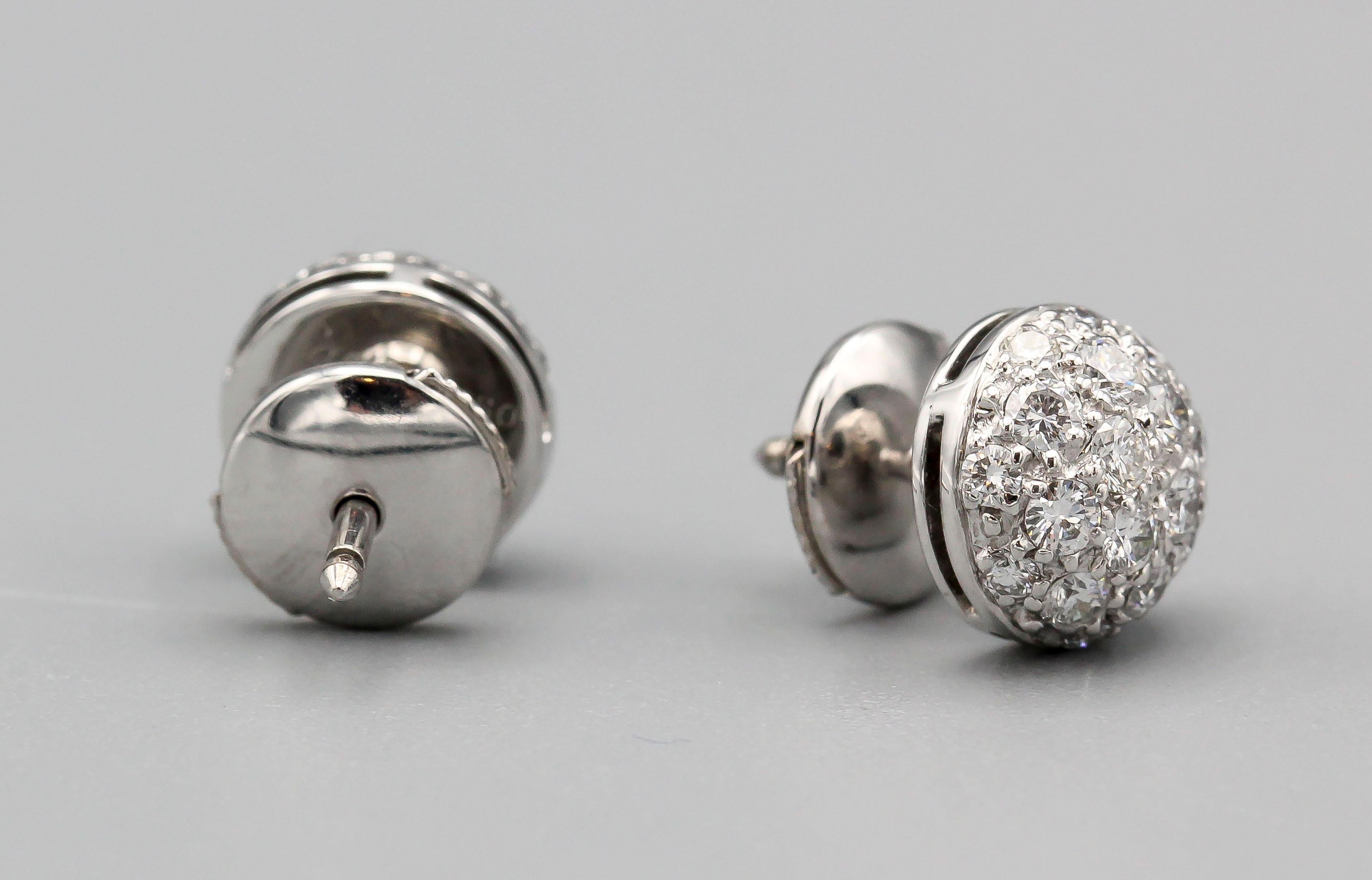 Cartier Pave Diamond 18 Karat White Gold Dome Earrings Studs In Excellent Condition In New York, NY