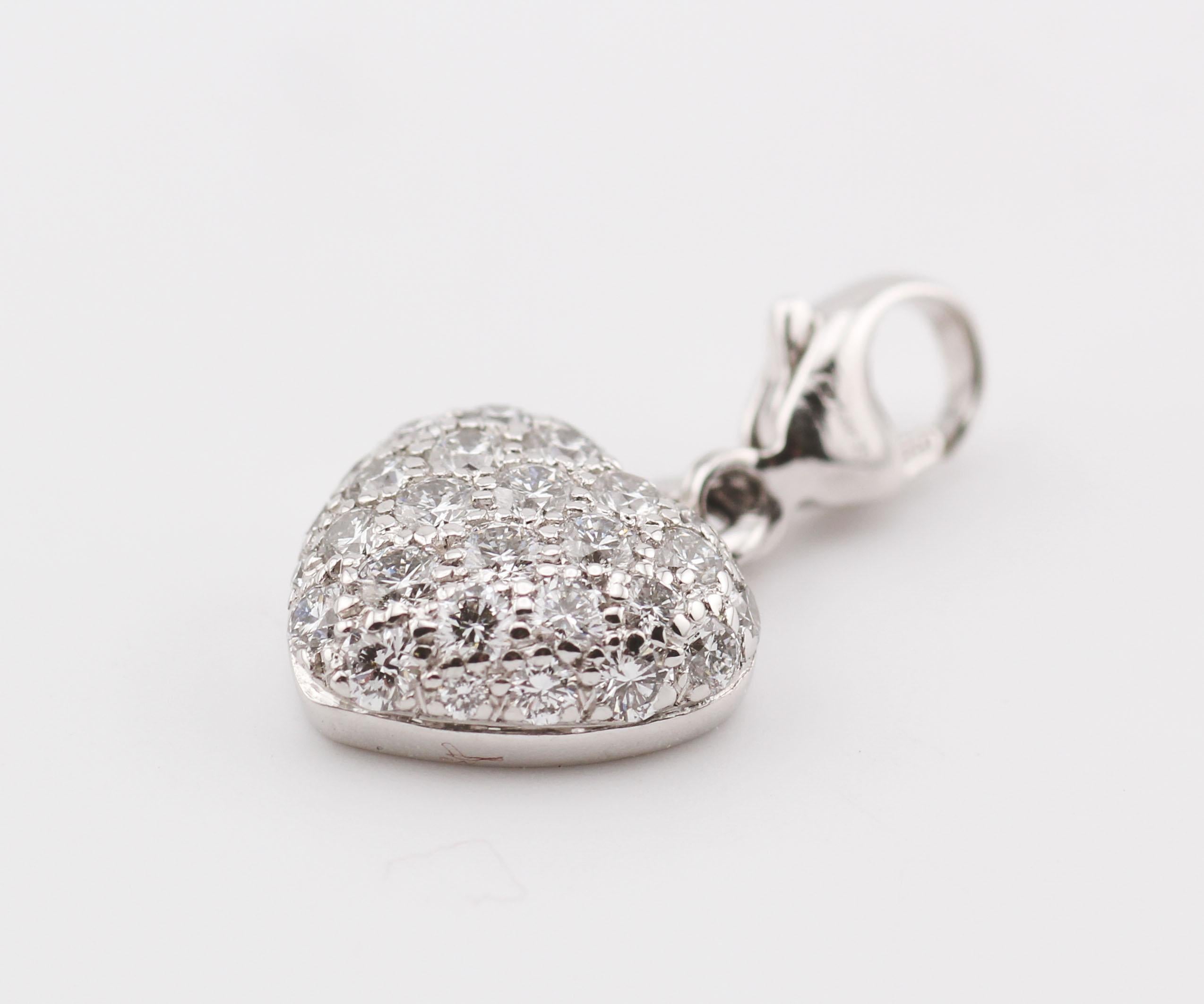 Brilliant Cut Cartier Pave Diamond 18k White Gold Heart Shaped Pendant Charm