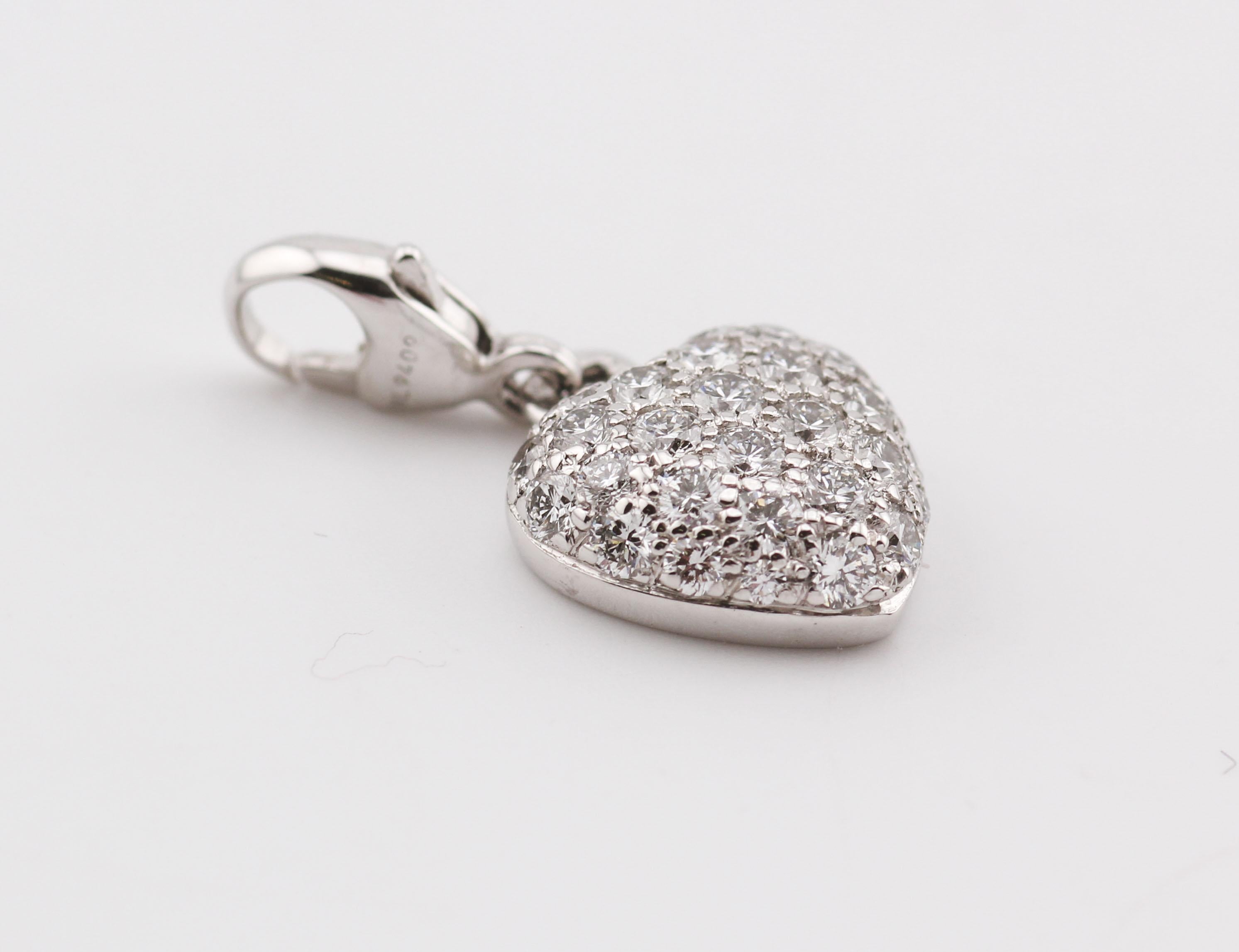 Cartier Pave Diamond 18k White Gold Heart Shaped Pendant Charm In Good Condition In Simpsonville, SC
