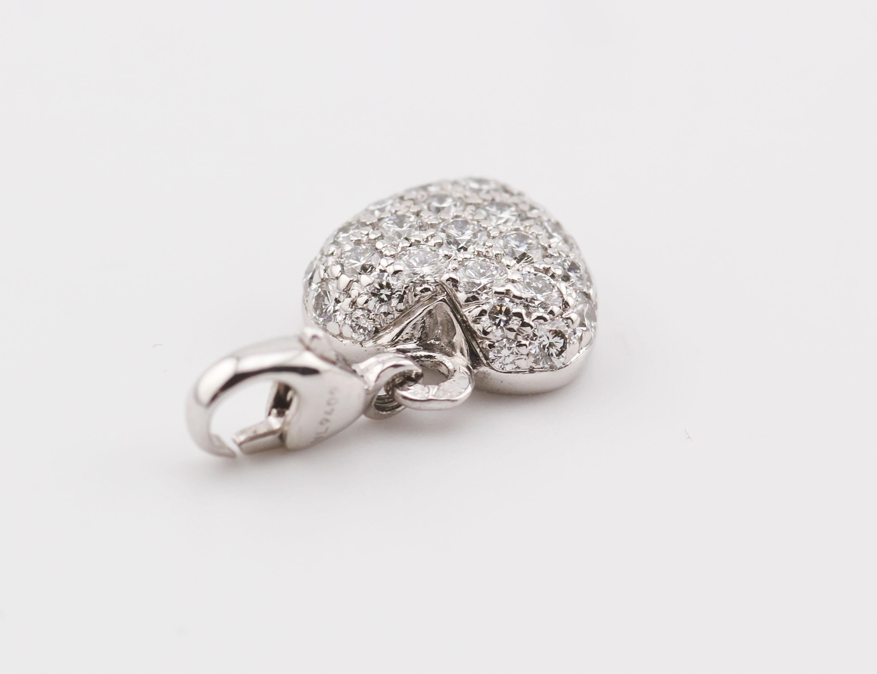 Women's or Men's Cartier Pave Diamond 18k White Gold Heart Shaped Pendant Charm