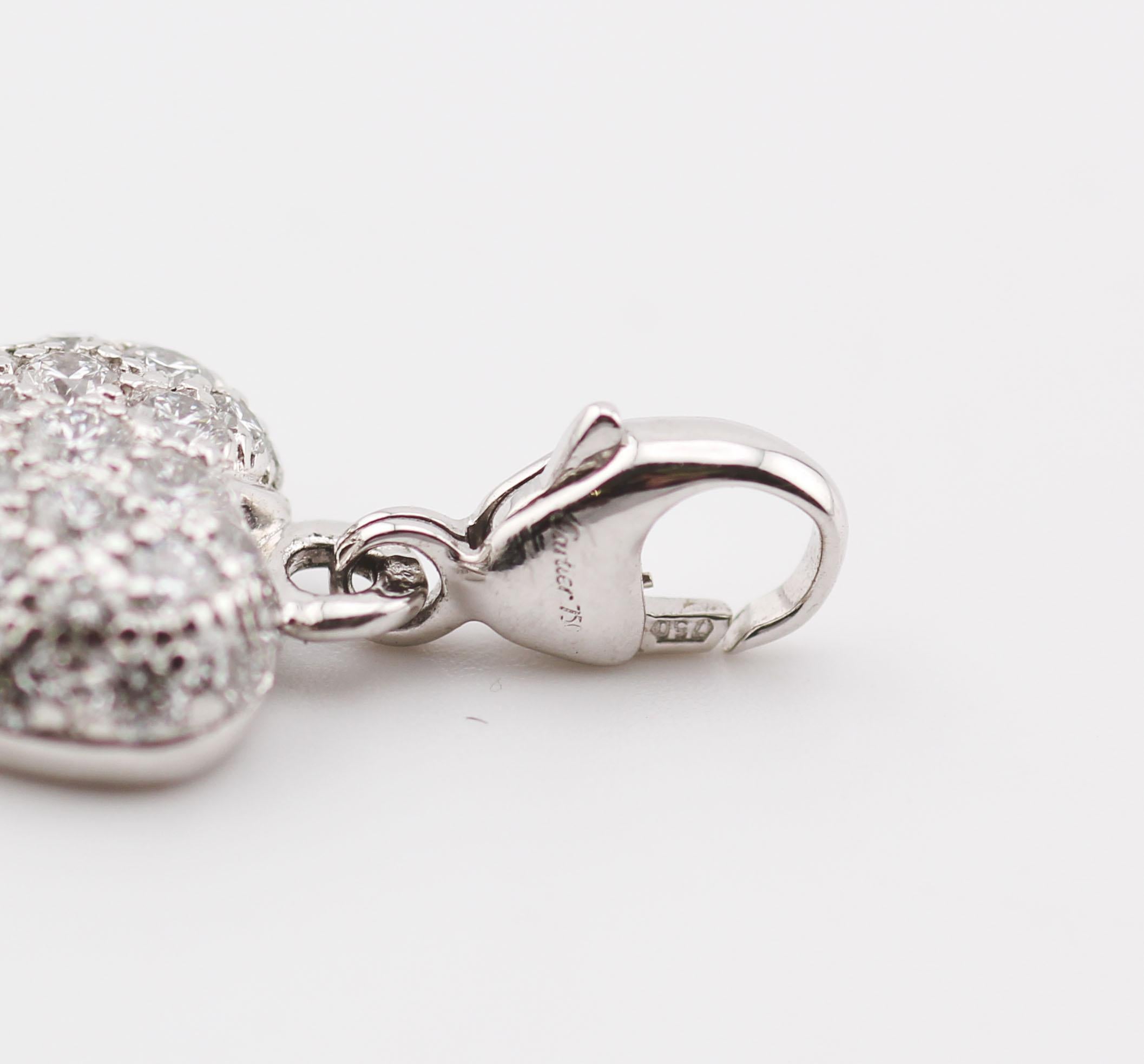 Cartier Pave Diamond 18k White Gold Heart Shaped Pendant Charm 1
