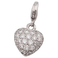 Cartier Pave Diamond 18k White Gold Heart Shaped Pendant Charm