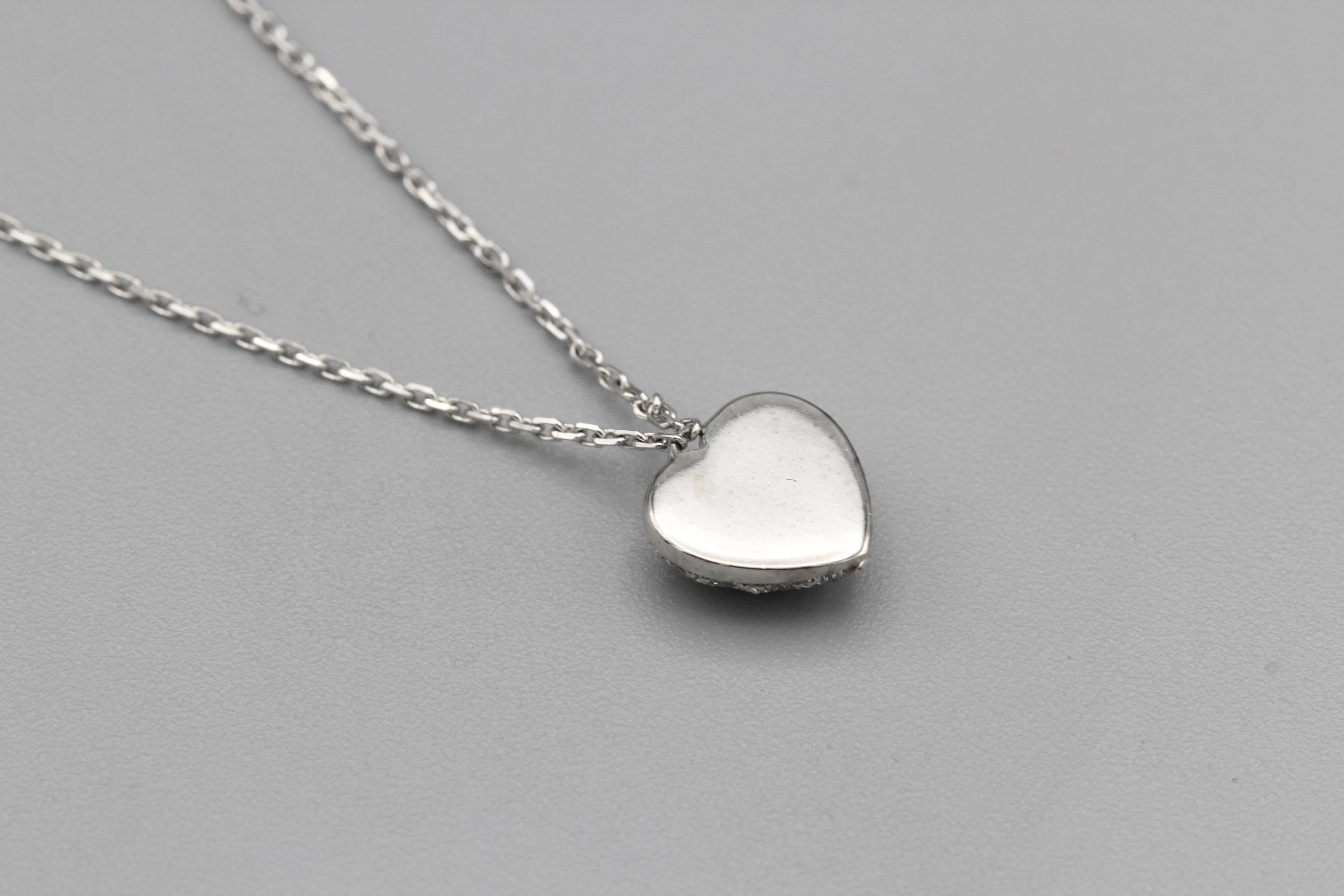 Cartier Pave Diamond 18k White Gold Heart Shaped Pendant Necklace In Good Condition For Sale In Simpsonville, SC
