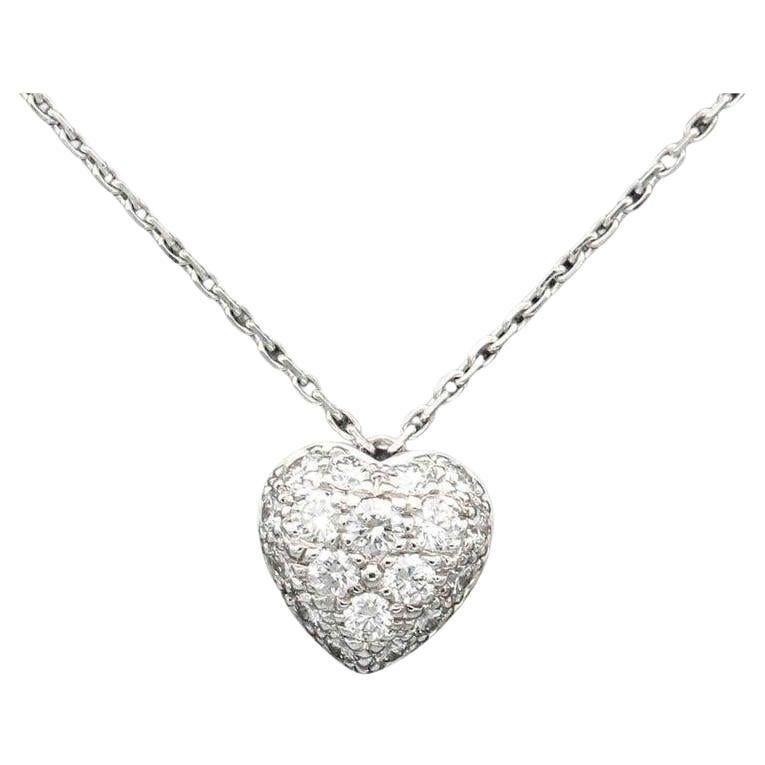 Cartier Pave Diamond 18k White Gold Heart Shaped Pendant Necklace For Sale