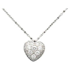 Cartier Pave Diamond 18k White Gold Heart Shaped Pendant Necklace
