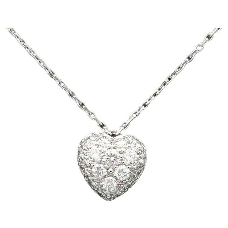 Cartier Pave Diamond 18k White Gold Heart Shaped Pendant Necklace