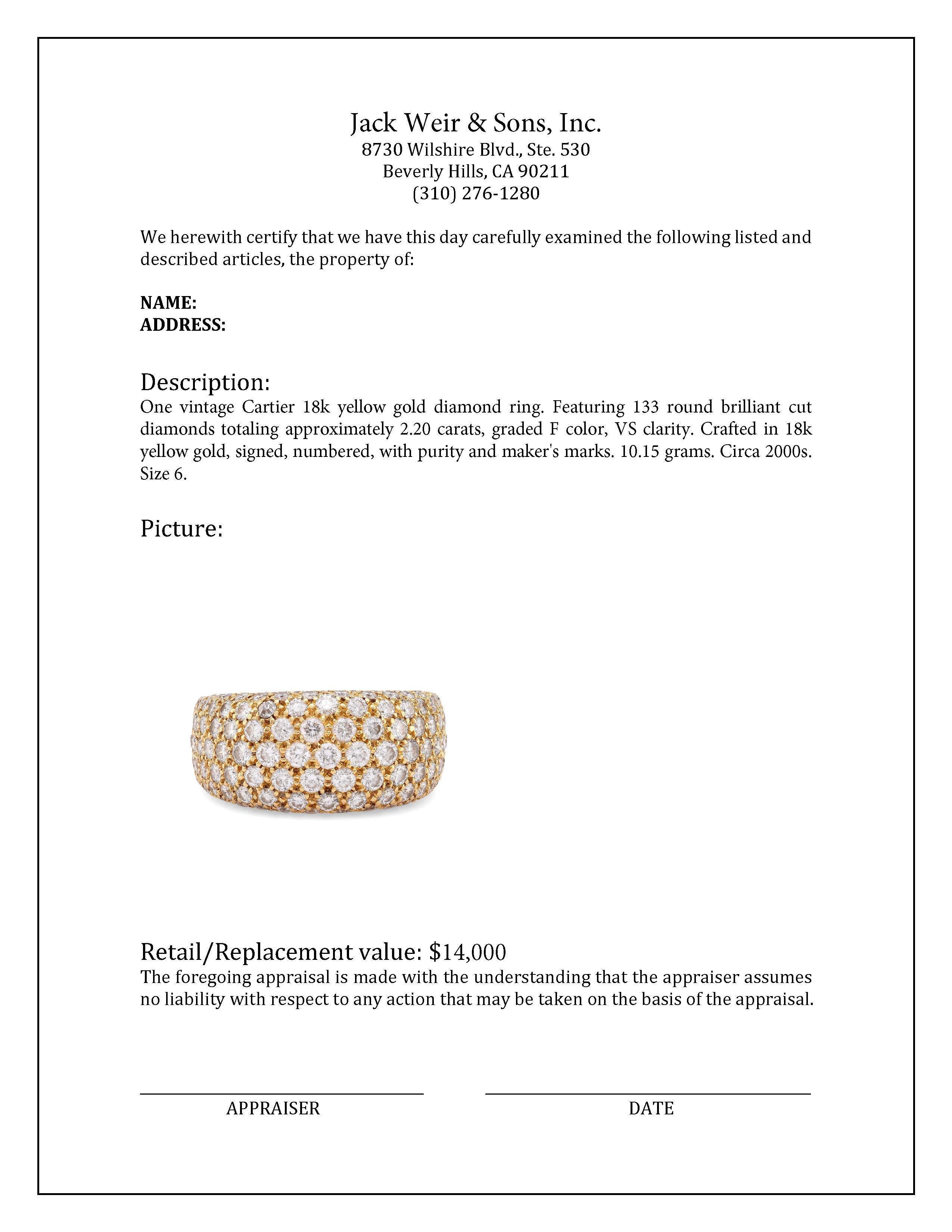 Cartier pave diamond 18k yellow gold bombe style band In Excellent Condition For Sale In Beverly Hills, CA