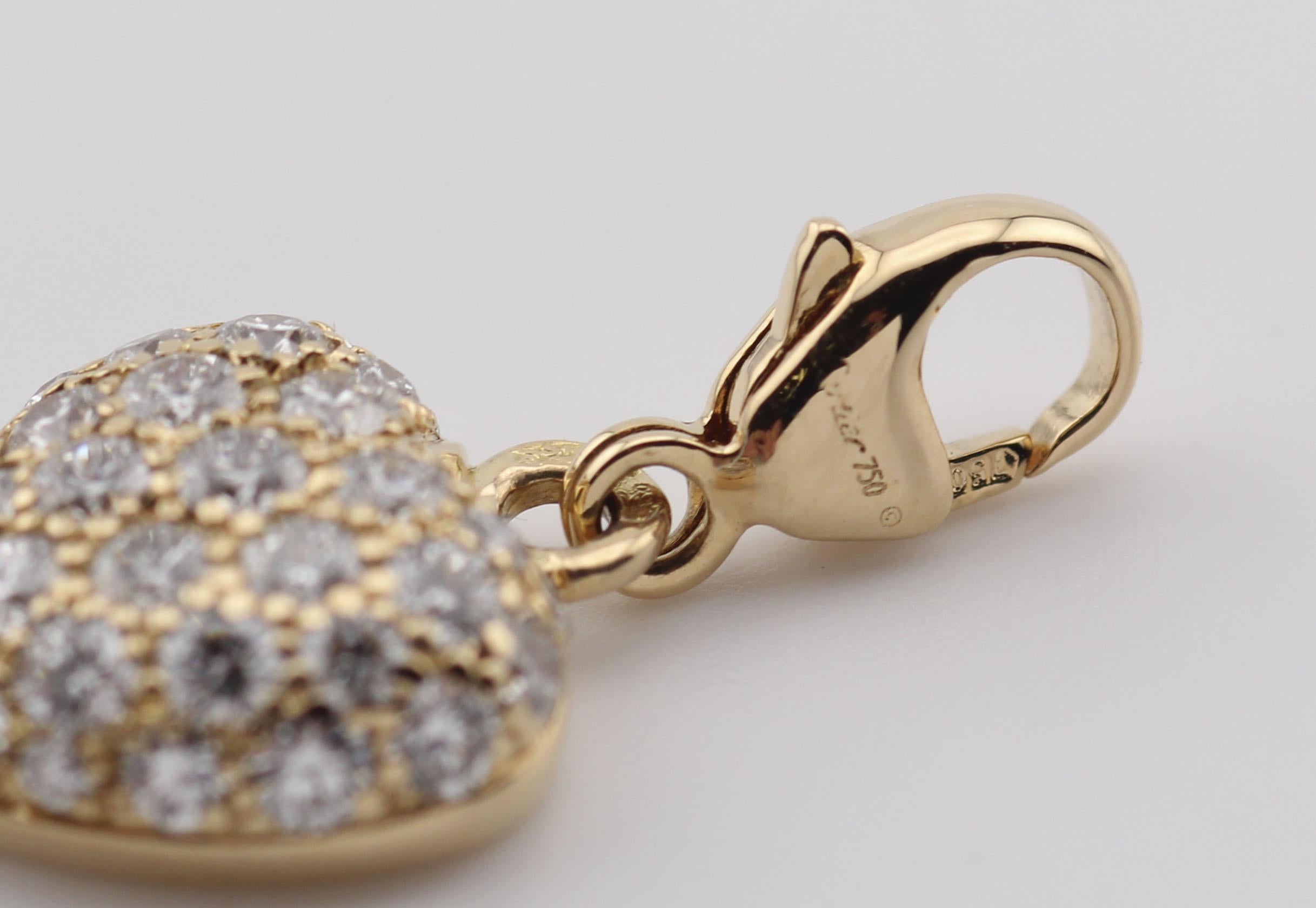 Women's Cartier Pavé Diamond 18K Yellow Gold Heart Pendant Charm For Sale